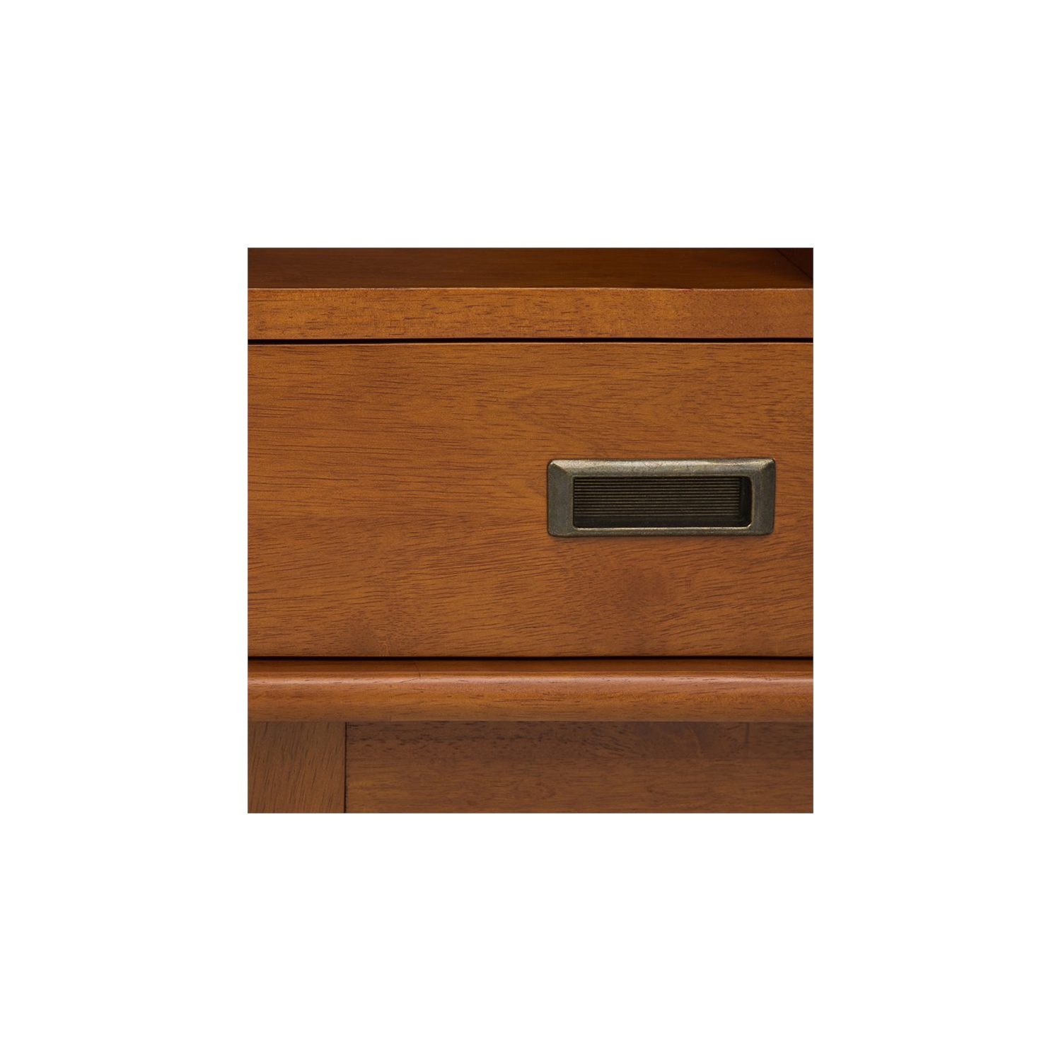 La bibliothèque moderne de 64 x 35 po Draper Solid de Simpli Home avec unité de rangement en teck brun moyen-siècle est de po