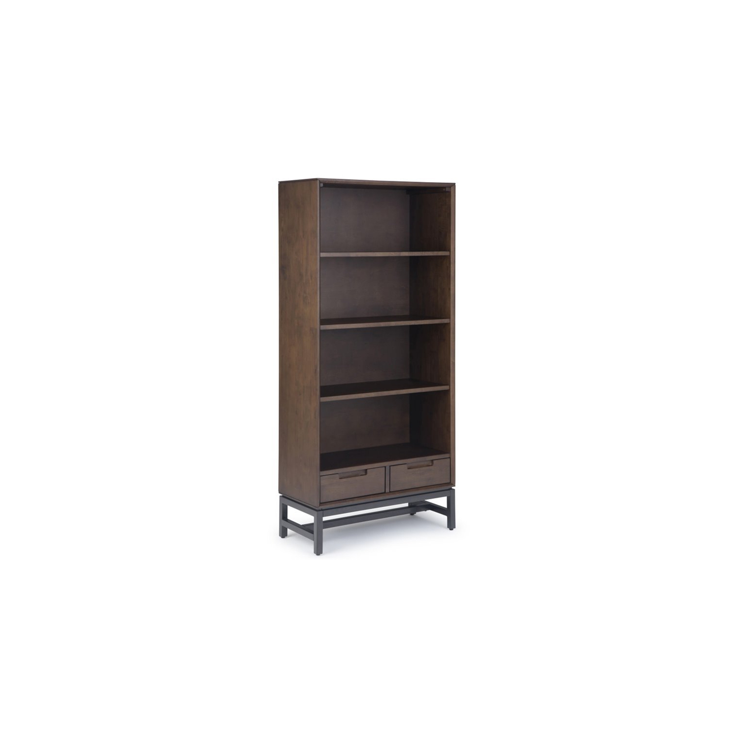 Simpli Home Banting Solid Hardood and Metal 66 " x 30 "Rectangle Industrial Bookcase in Walnut Brown