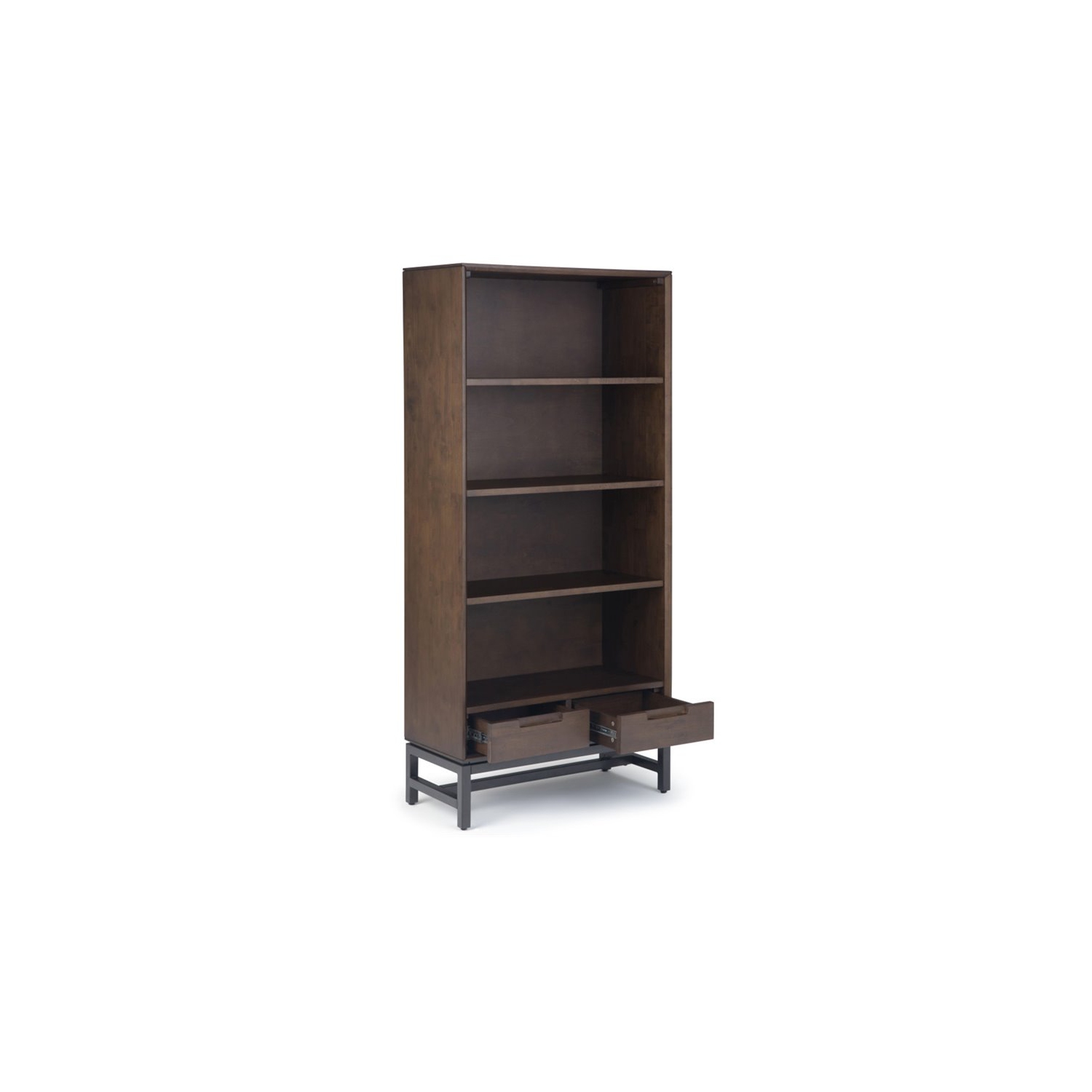 Simpli Home Banting Solid Hardood and Metal 66 " x 30 "Rectangle Industrial Bookcase in Walnut Brown