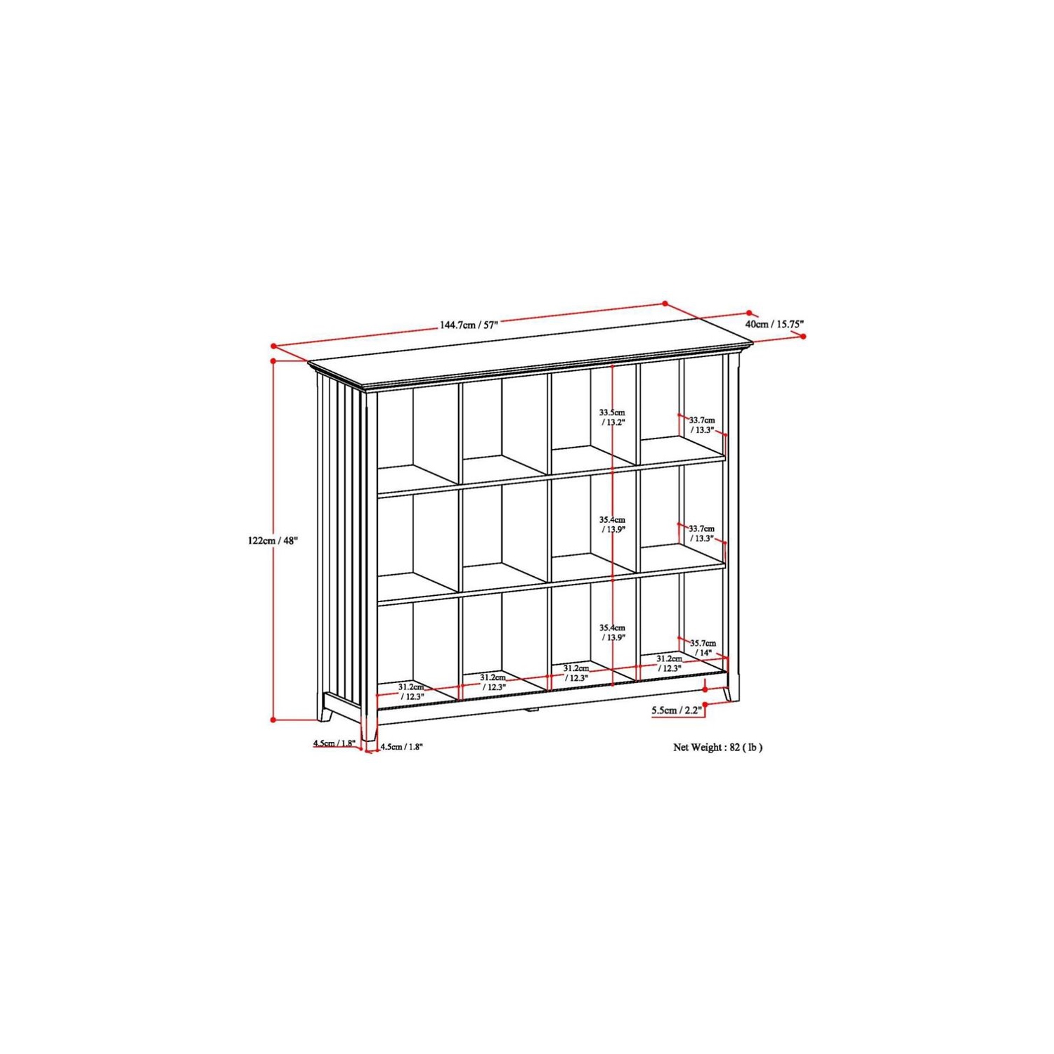 Meuble de rangement transitionnel noir à 12 cubes en bois massif Acadian de 48 x 57 po de Simpli Home