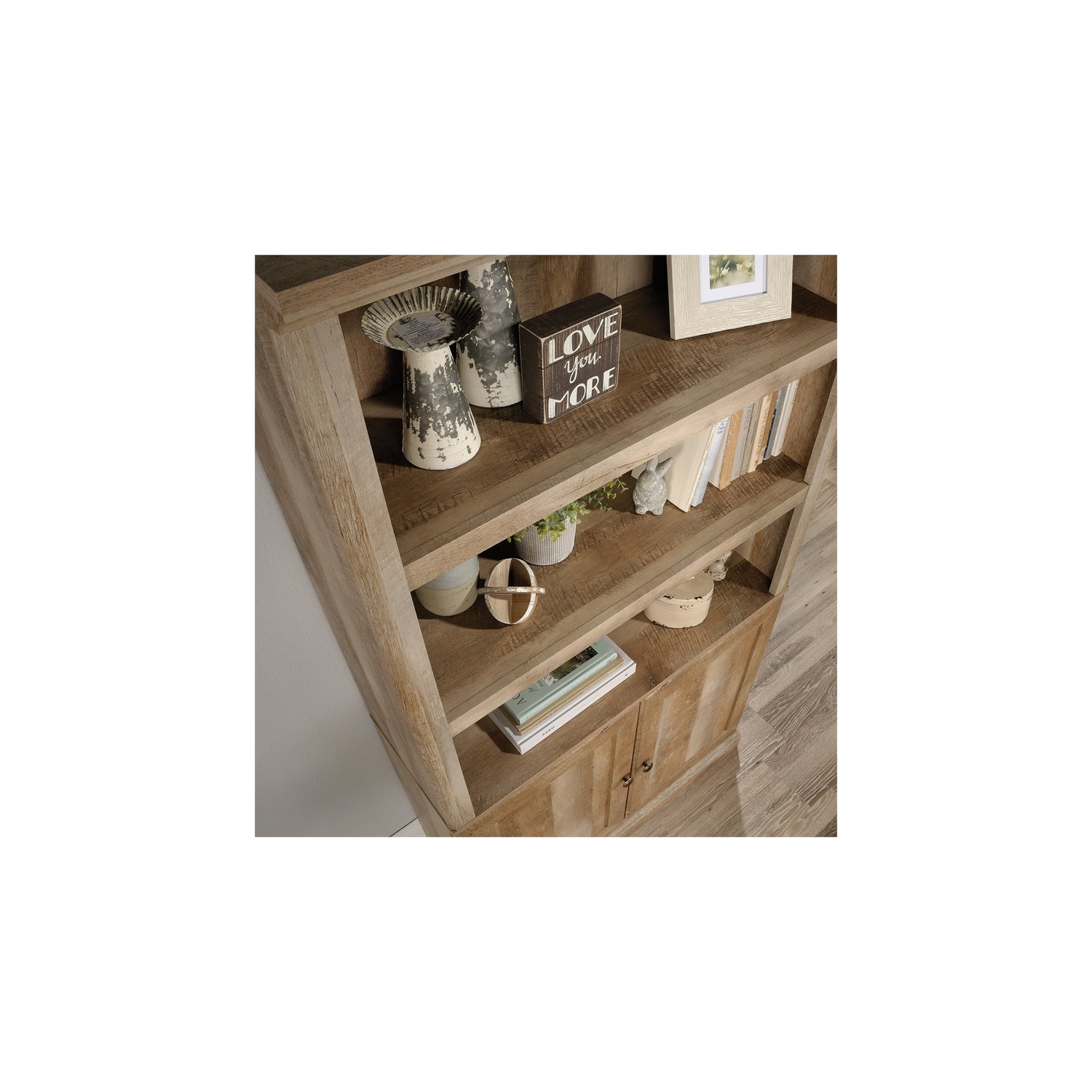 Sauder – Bibliothèque haute en bois à 3 tablettes et 2 portes, chêne linteau