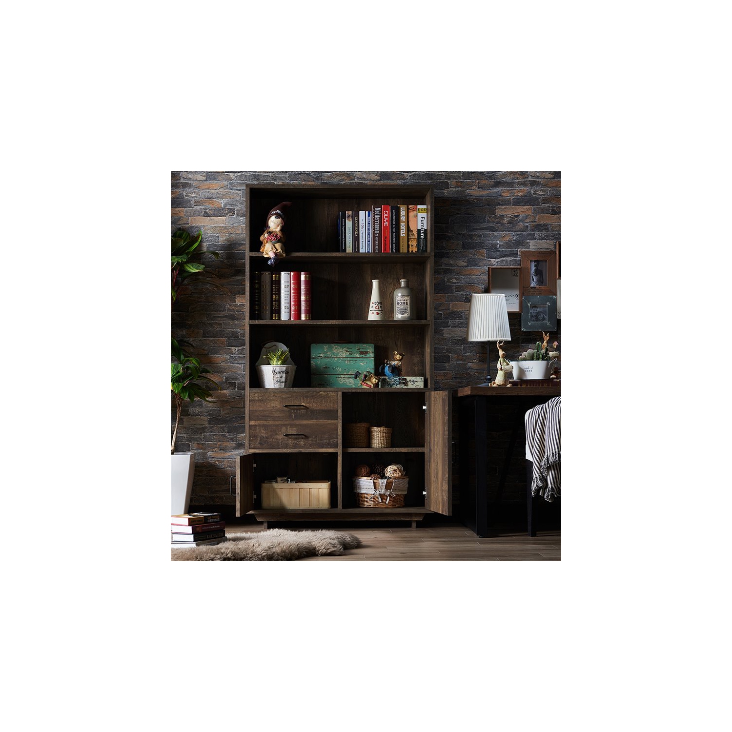 Furniture of America Berto Farmhouse Wood 3-Shelf Bookcase in Reclaimed Oak