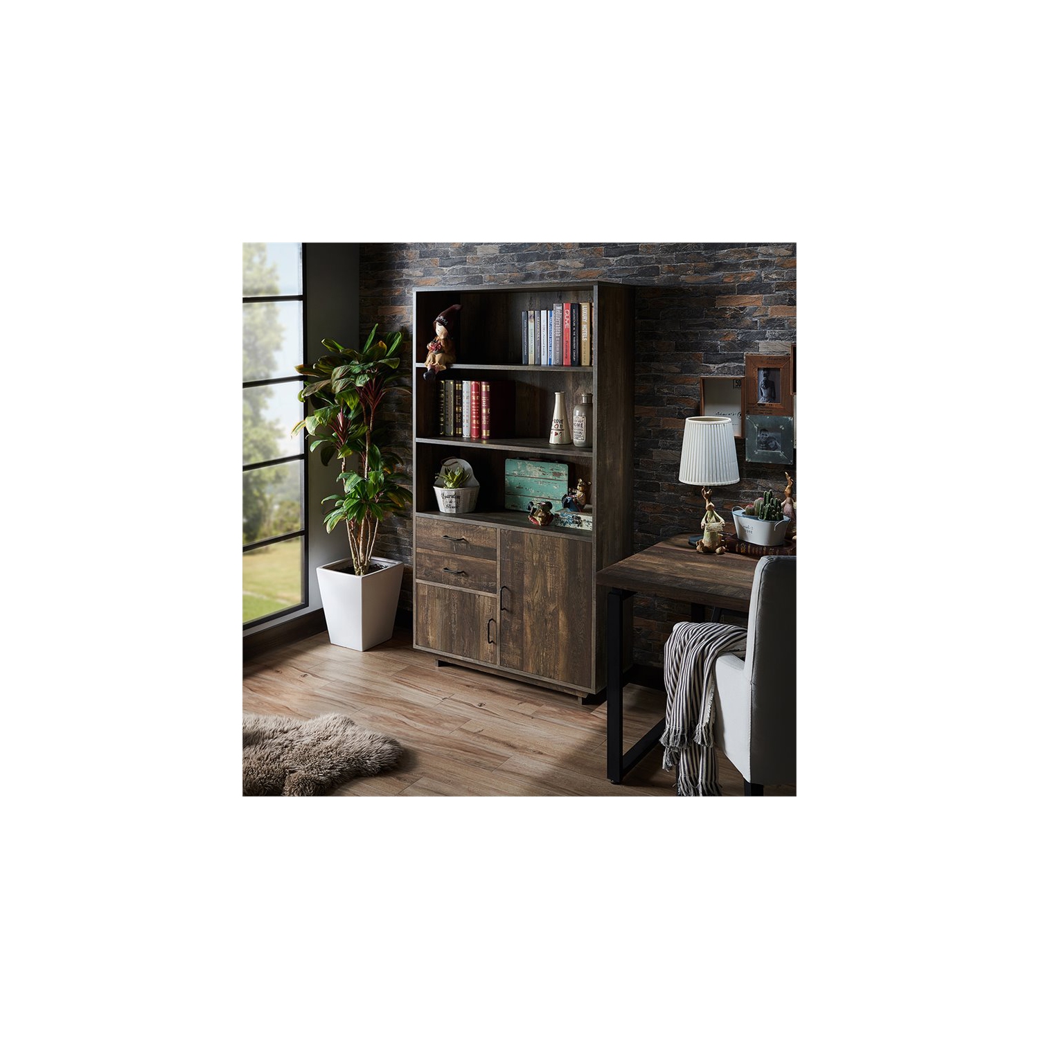 Furniture of America Berto Farmhouse Wood 3-Shelf Bookcase in Reclaimed Oak
