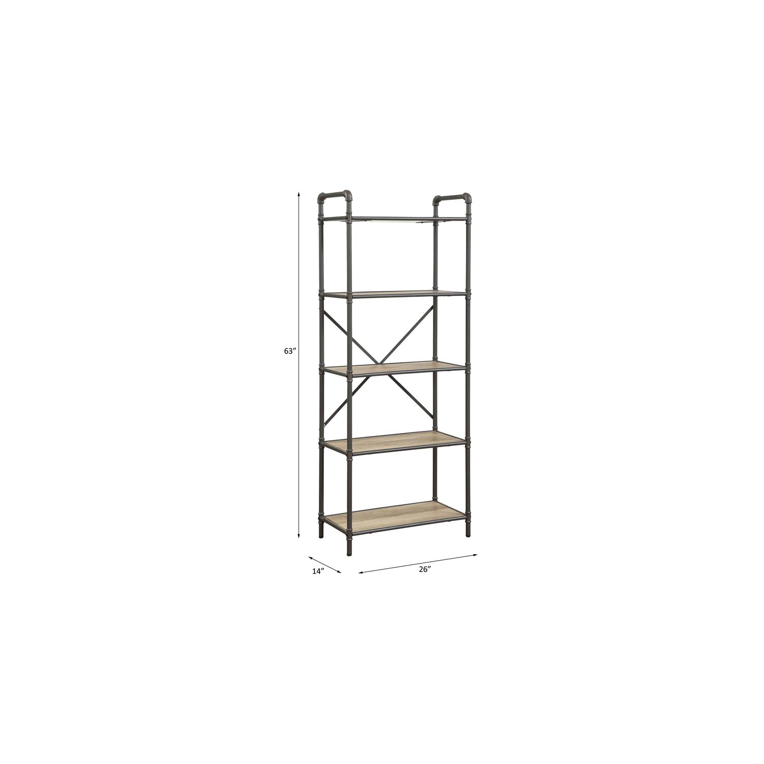 ACME Itzel 5 - Bibliothèque rectangulaire en bois, chêne antique et gris sable