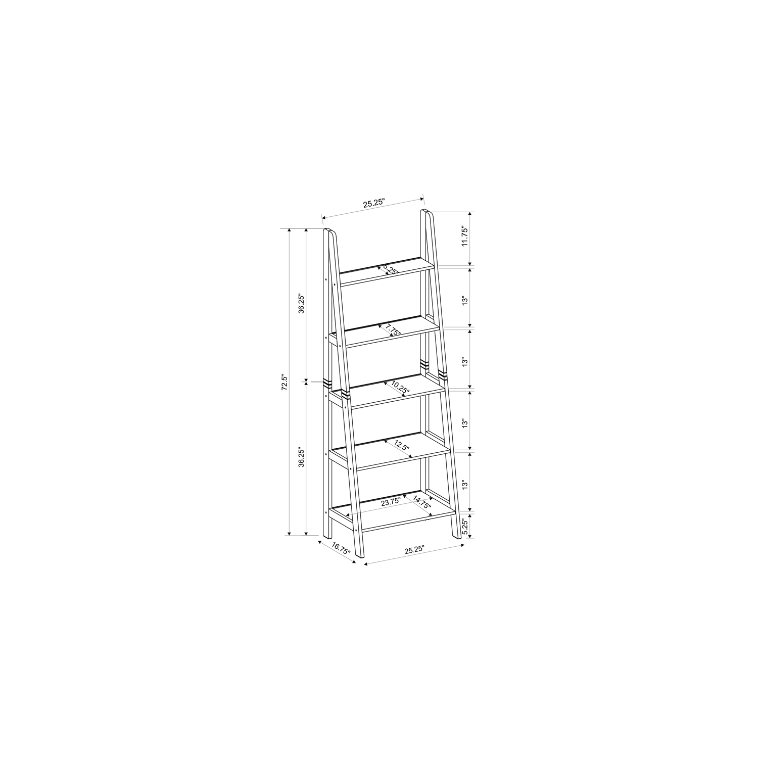 Linon Archdale Wood Ladder Bookshelf in White