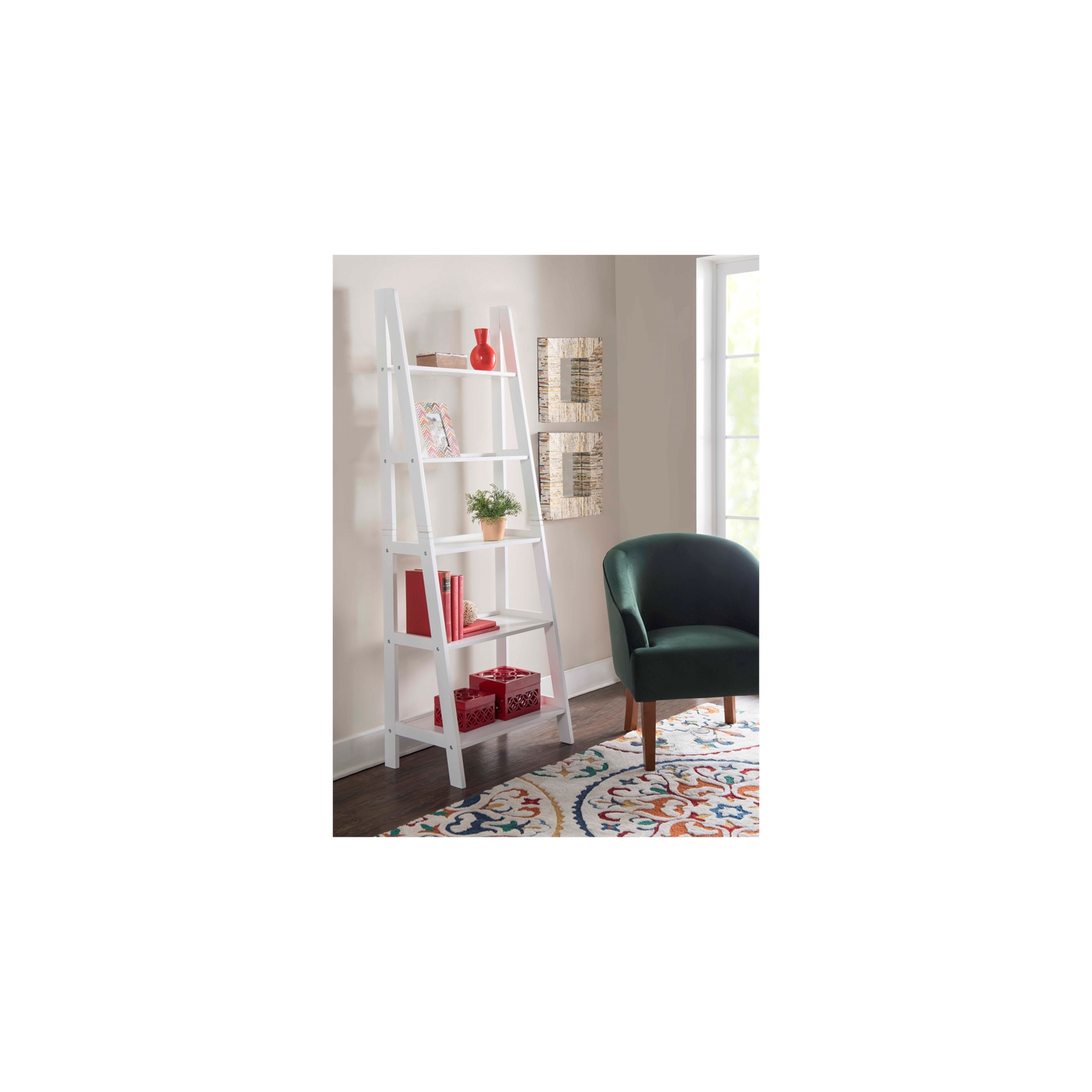 Linon Archdale Wood Ladder Bookshelf in White