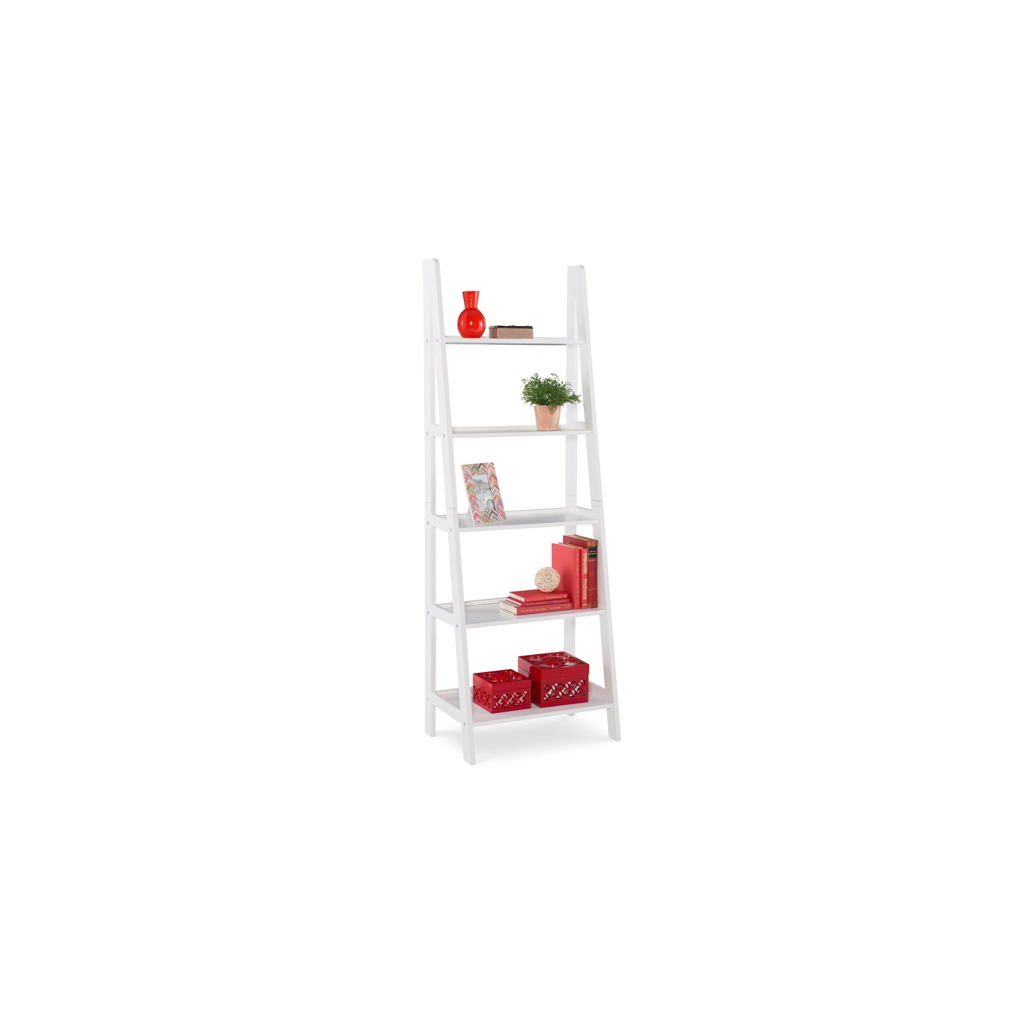 Linon Archdale Wood Ladder Bookshelf in White