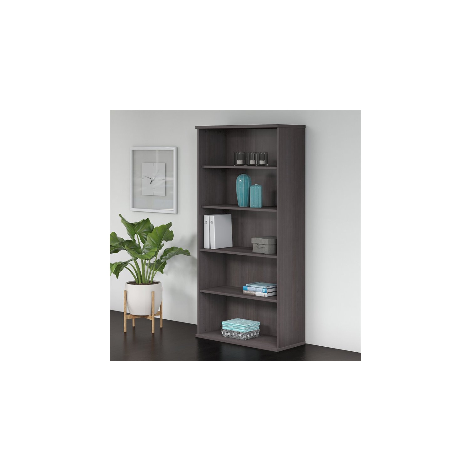 Bowery Hill 5 Shelf Bookcase in Storm Gray