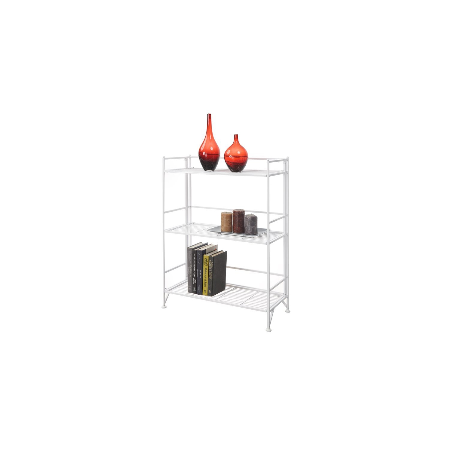 Convenience Concepts Xtra Storage Three-Tier Wide Folding Shelf in White Metal