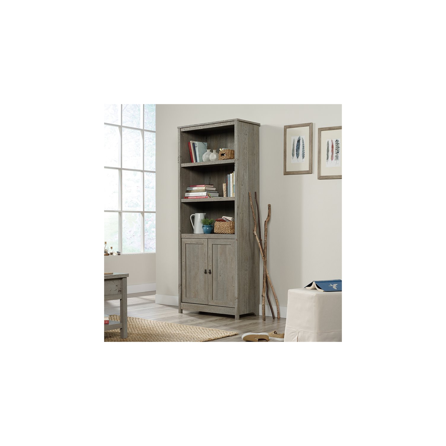 Sauder – Bibliothèque à 3 tablettes en bois d’ingénierie Cottage Road, chêne mystique