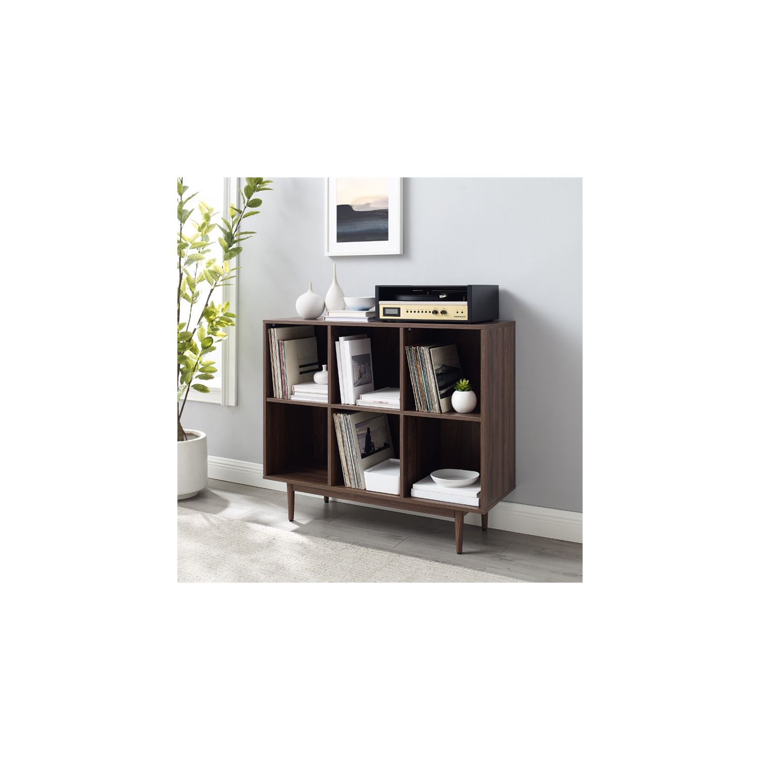 Crosley Liam 6 Cubby Wooden Bookcase in Walnut