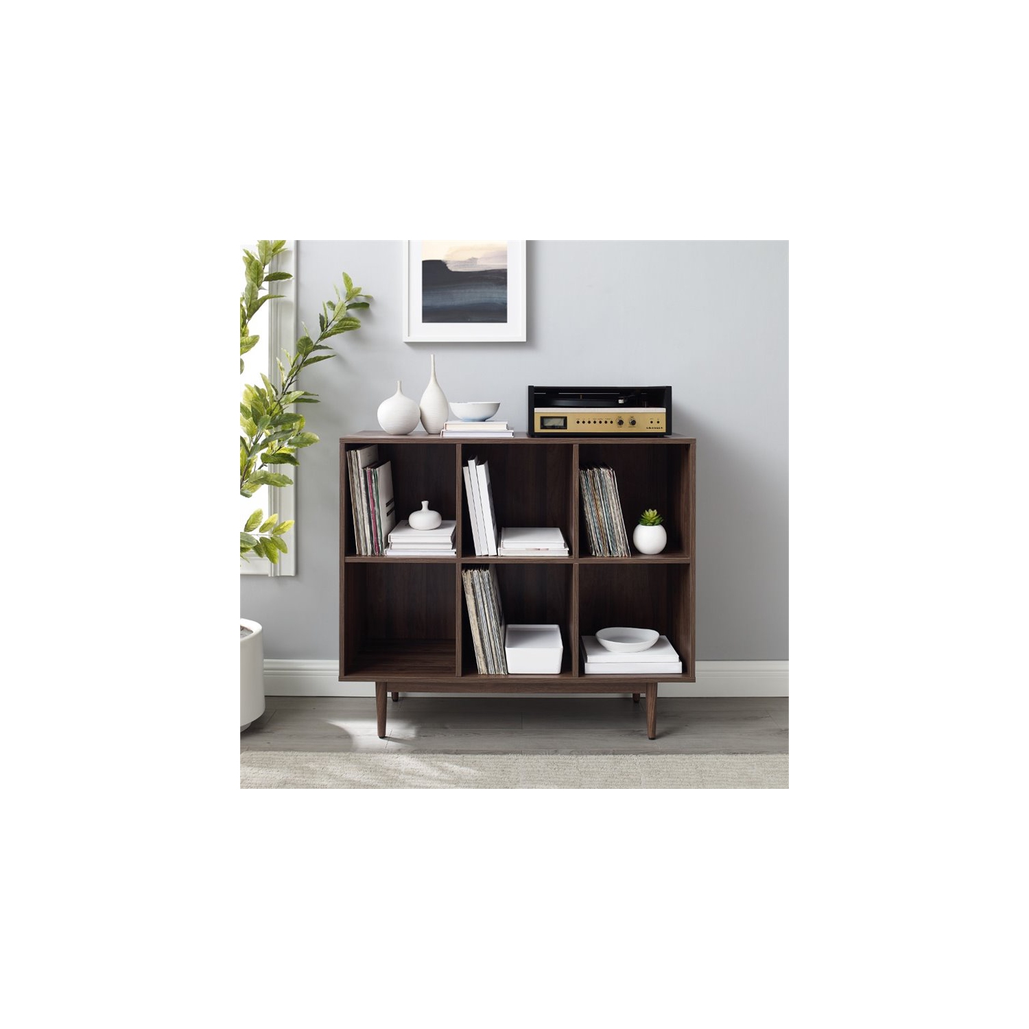 Crosley Liam 6 Cubby Wooden Bookcase in Walnut