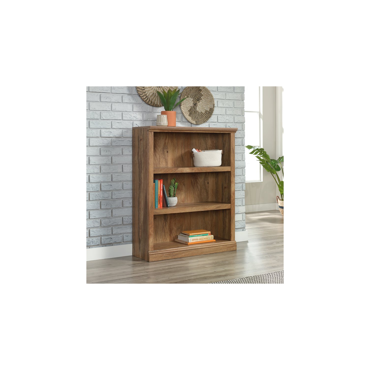 Sauder Misc Storage Contemporary 3-Shelf Wood Bookcase in Sindoori Mango Beige
