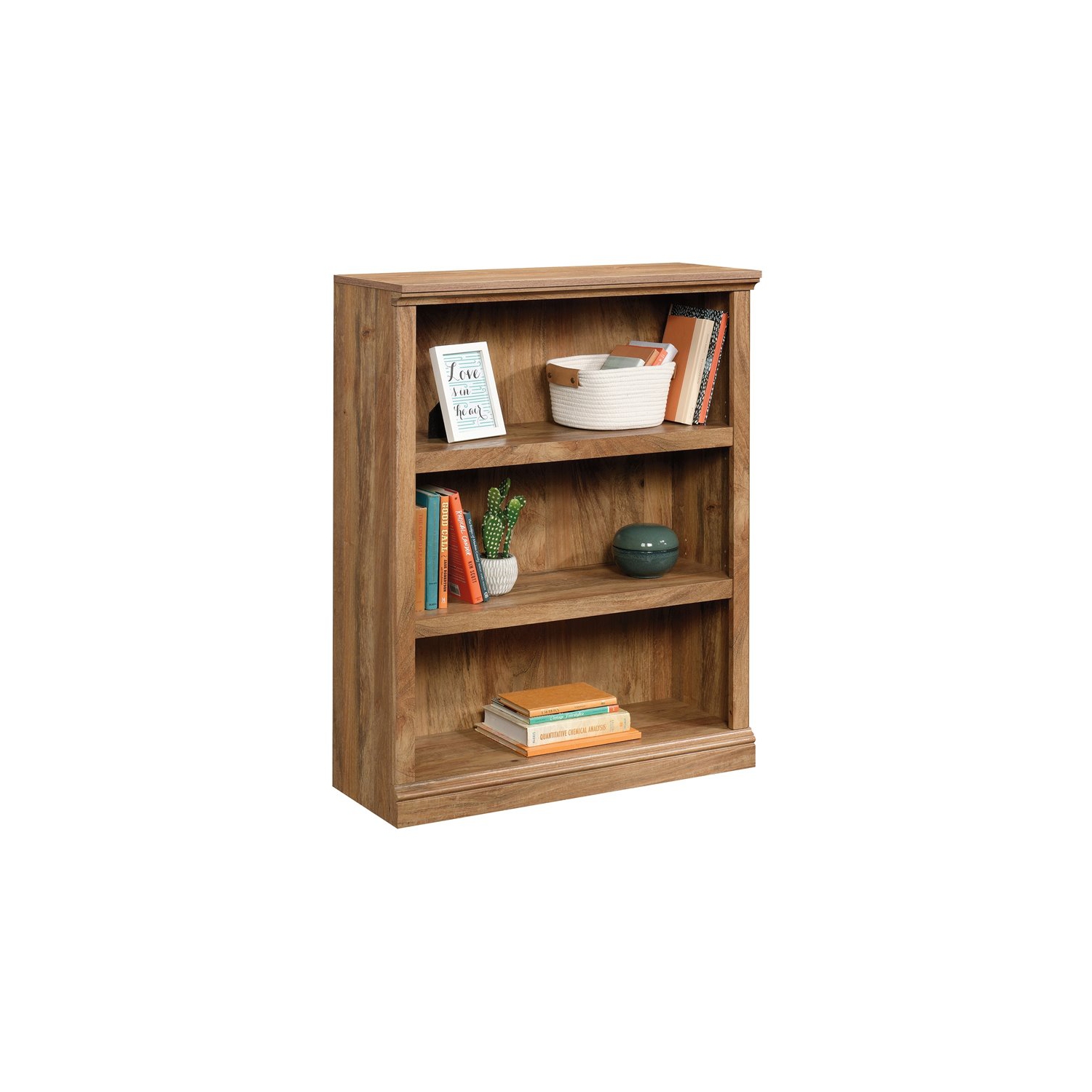 Sauder Misc Storage Contemporary 3-Shelf Wood Bookcase in Sindoori Mango Beige