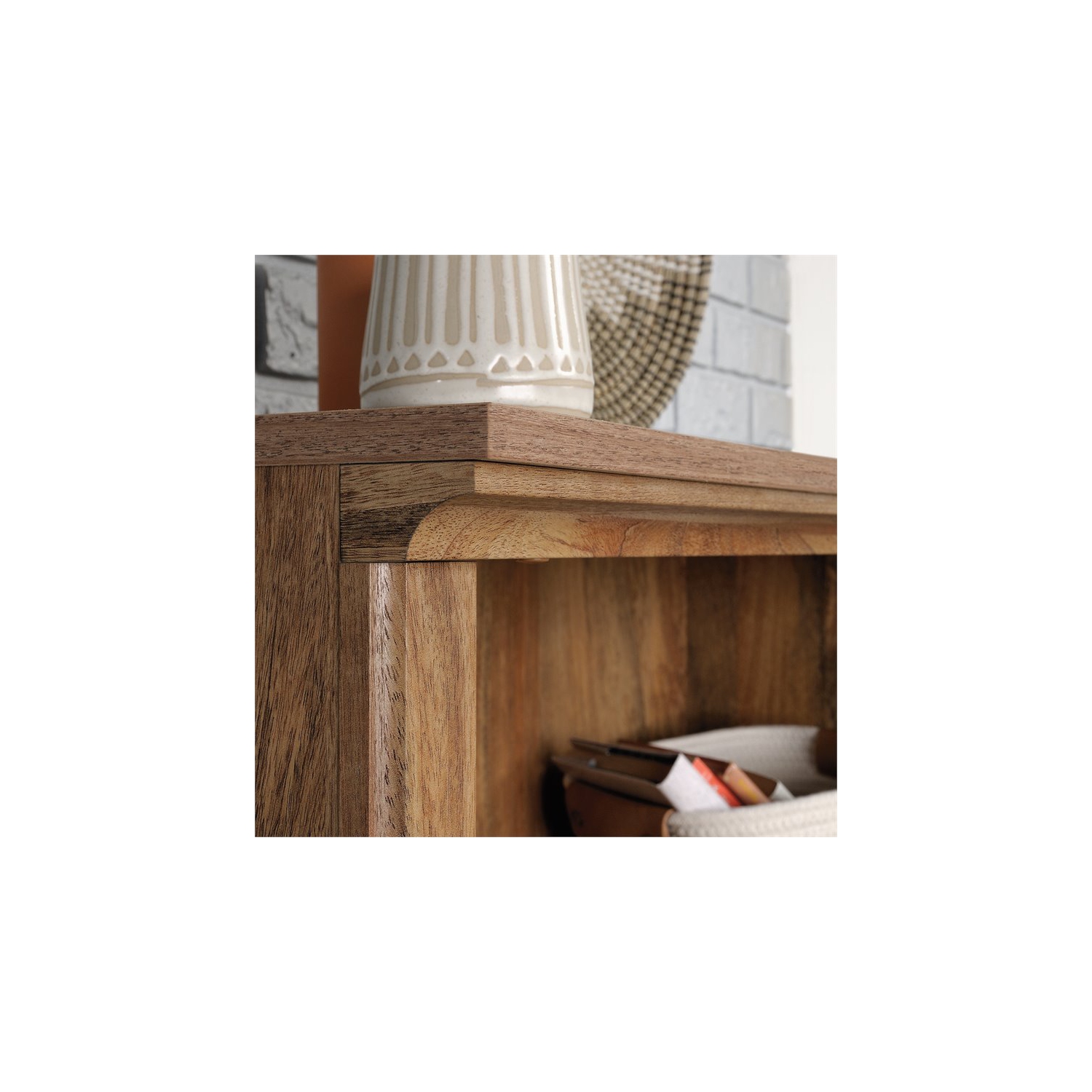 Sauder Misc Storage Contemporary 3-Shelf Wood Bookcase in Sindoori Mango Beige