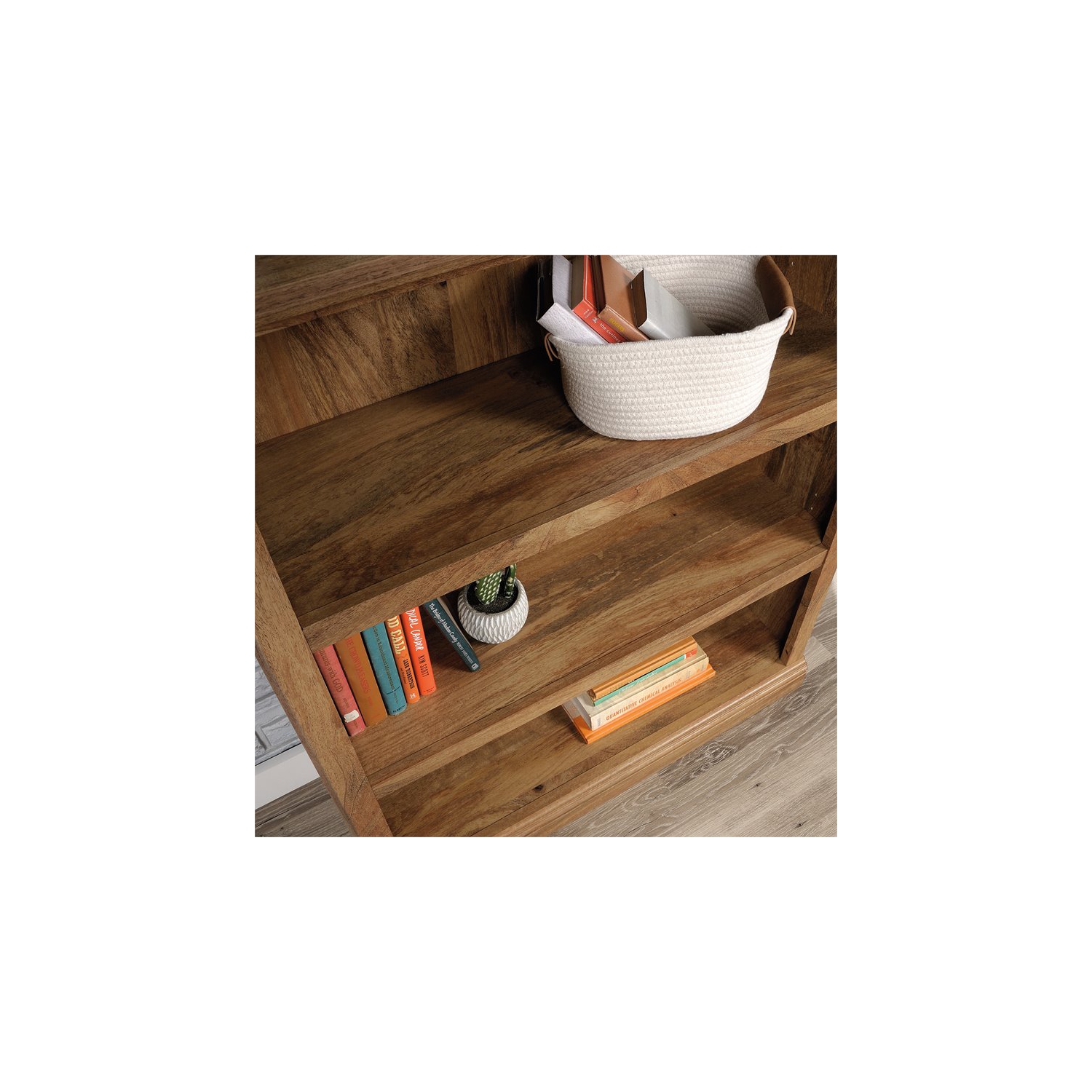 Sauder Misc Storage Contemporary 3-Shelf Wood Bookcase in Sindoori Mango Beige