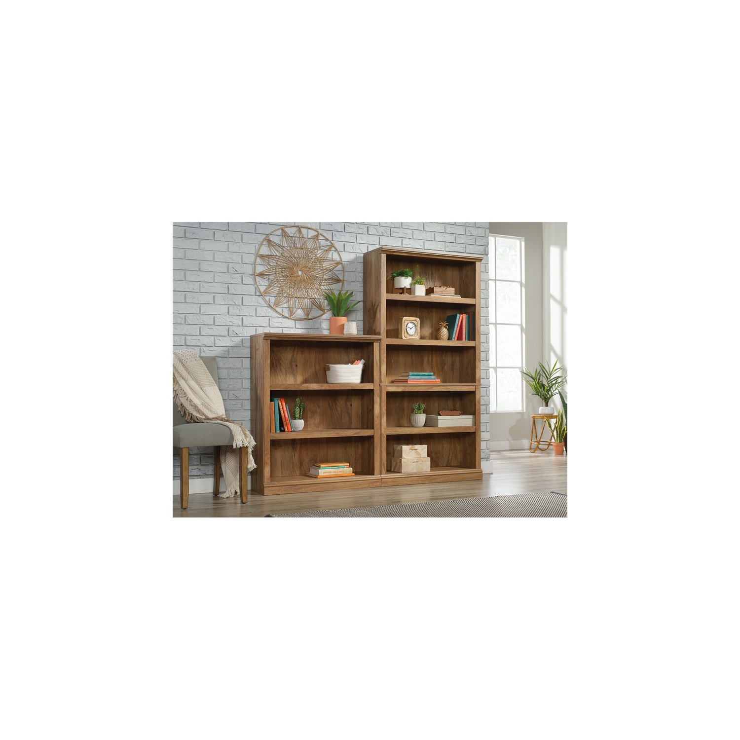 Sauder Misc Storage Contemporary 3-Shelf Wood Bookcase in Sindoori Mango Beige