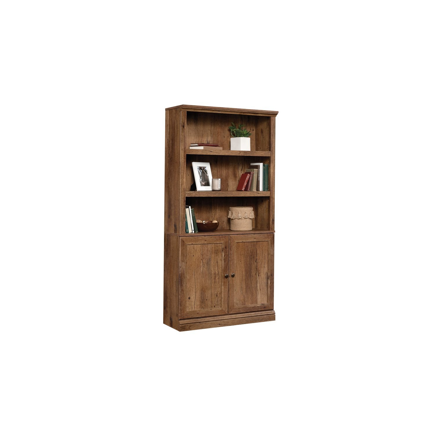 Sauder Misc Storage 3-Shelf 2-Door Tall Wood Bookcase in Vintage Oak