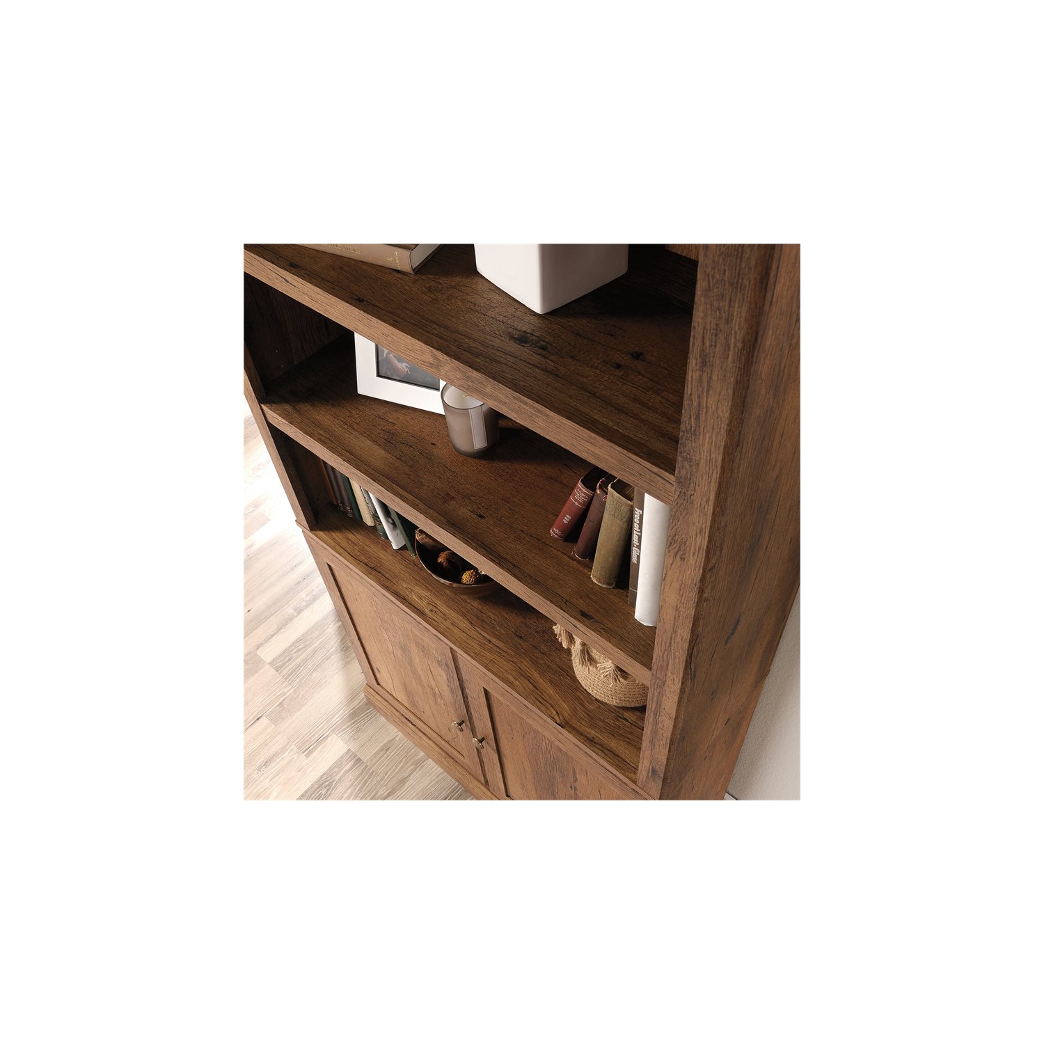 Sauder Misc Storage 3-Shelf 2-Door Tall Wood Bookcase in Vintage Oak