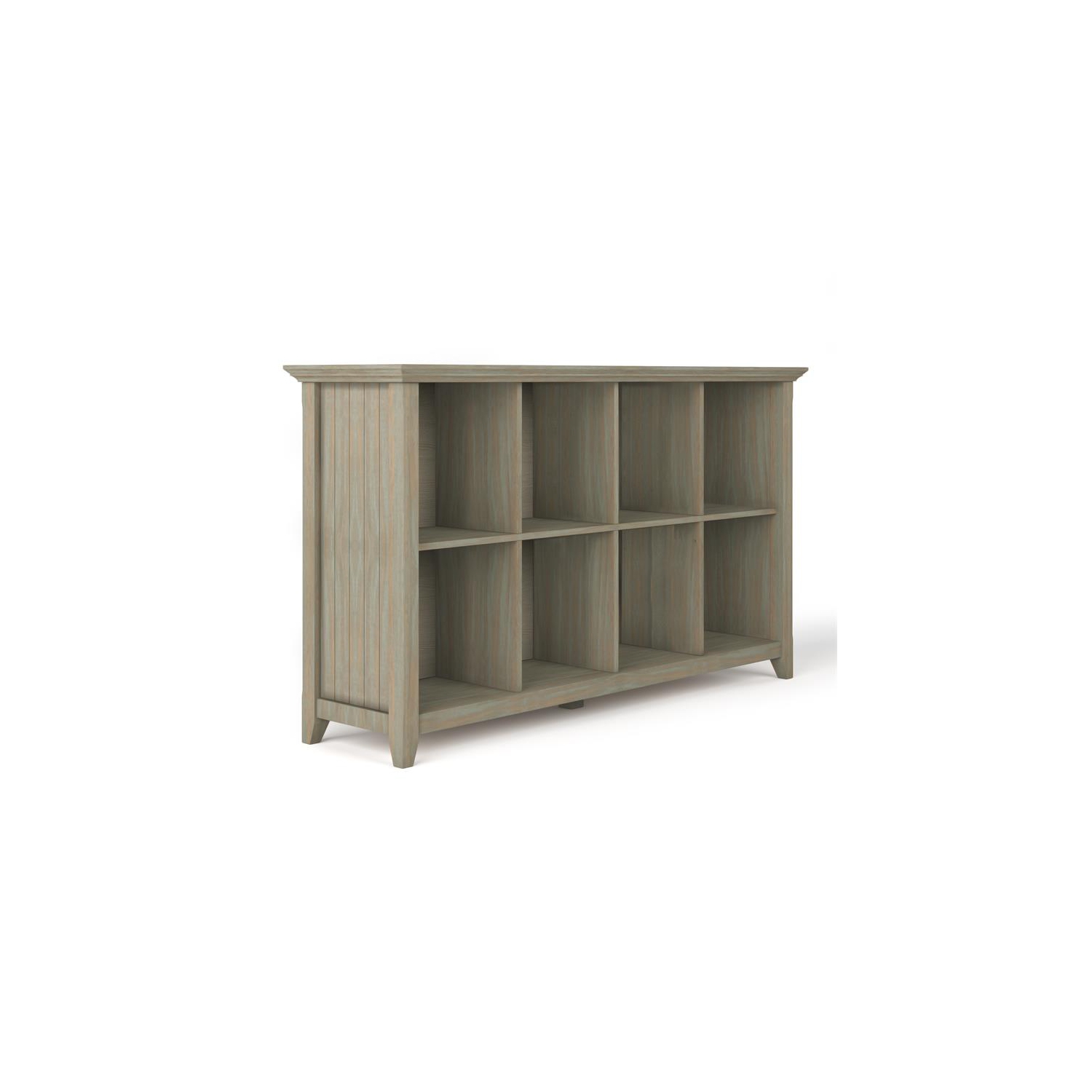 Simpli Home Acadian Wood 33" x 57" Transitional 8 Cube Sofa Table in Gray