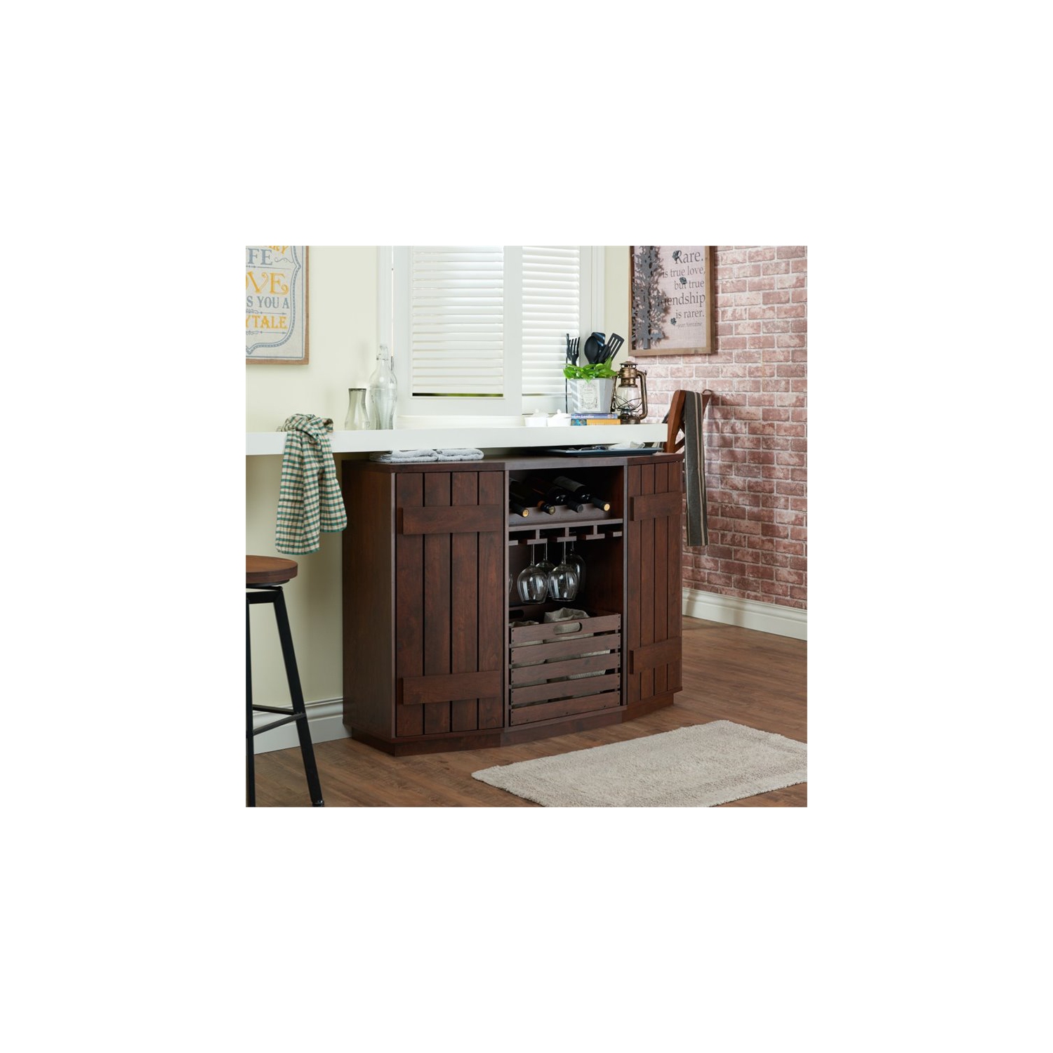 Bowery Hill Wine Rack Buffet in Vintage Walnut