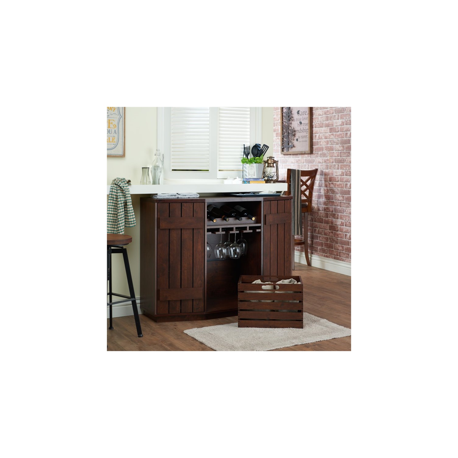 Bowery Hill Wine Rack Buffet in Vintage Walnut