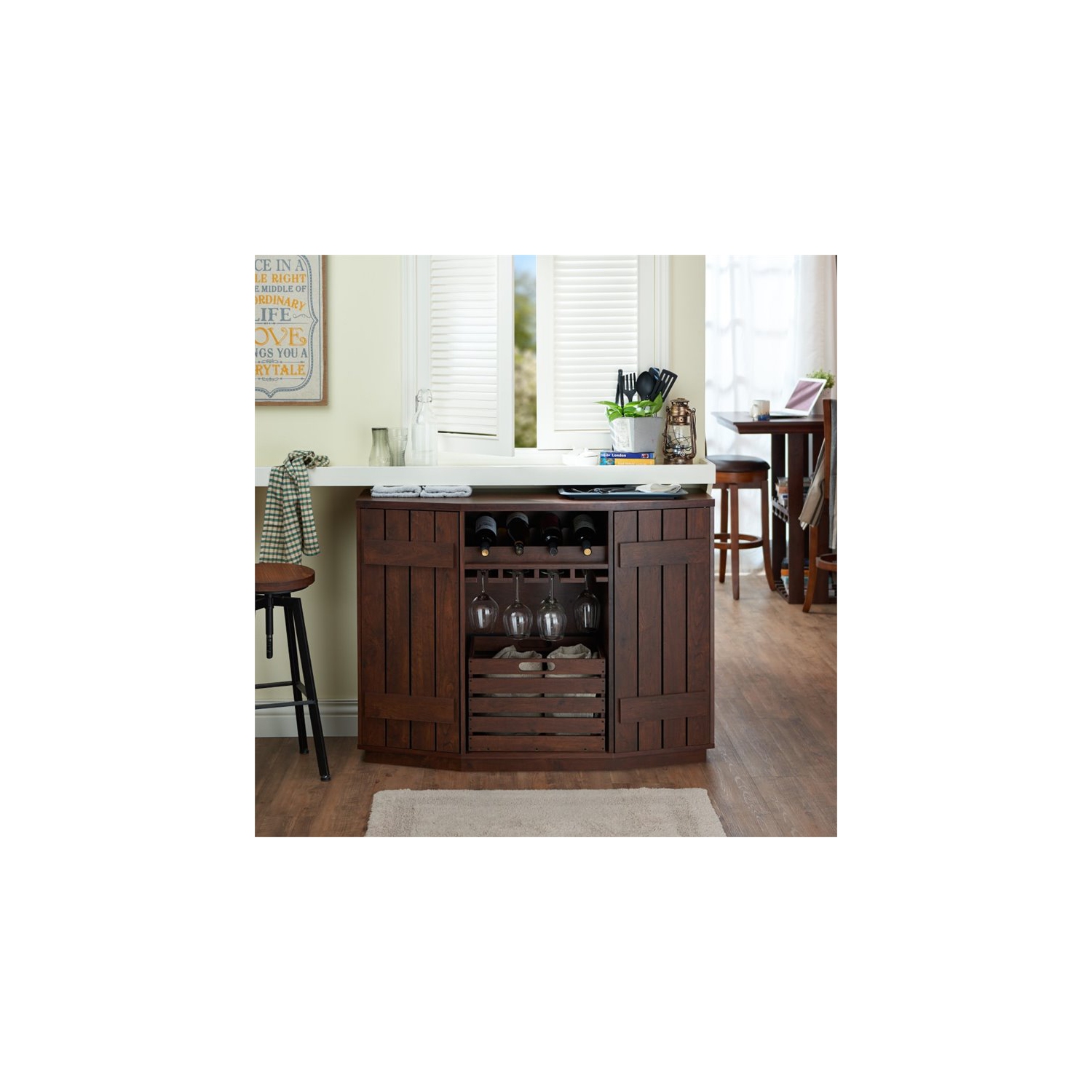 Furniture of America Layfield Wood Multi-Storage Buffet in Vintage Walnut