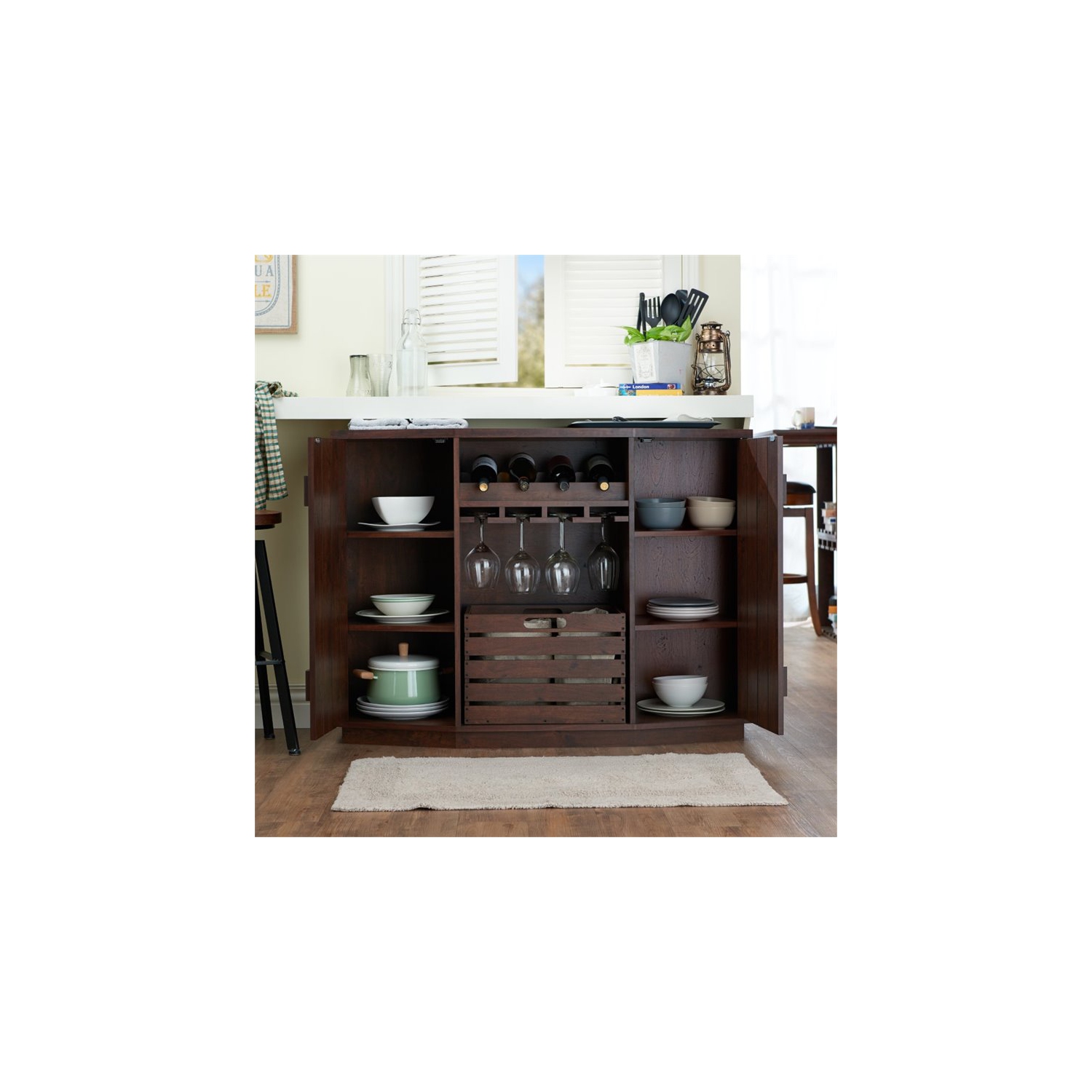 Furniture of America Layfield Wood Multi-Storage Buffet in Vintage Walnut