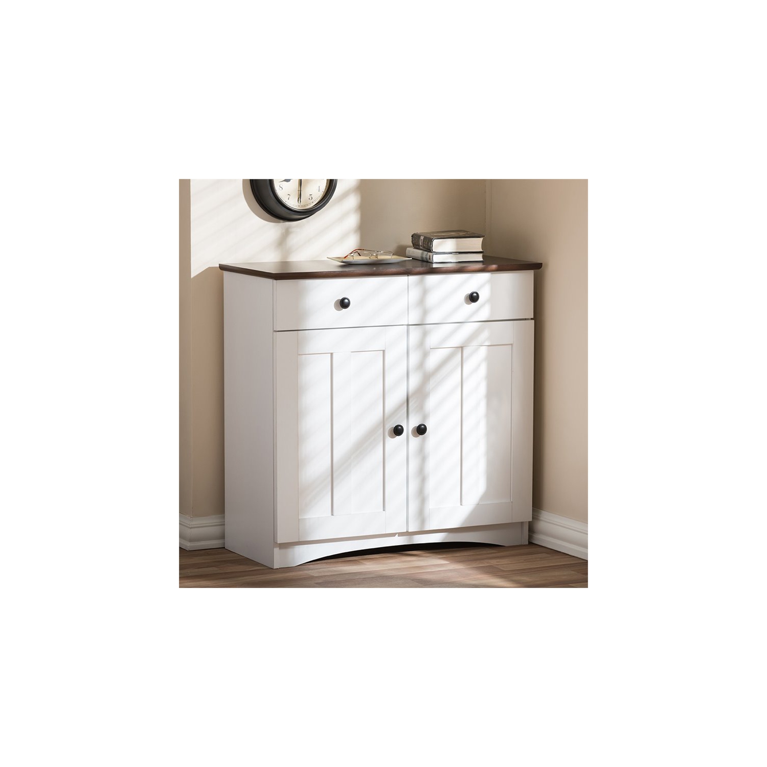 Baxton Studio Lauren Server in White and Dark Brown