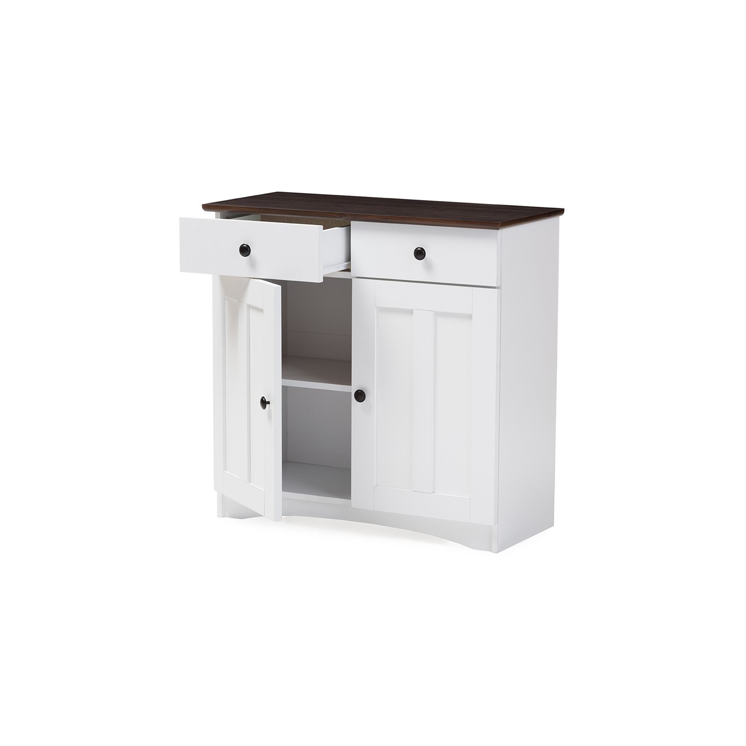 Baxton Studio Lauren Server in White and Dark Brown