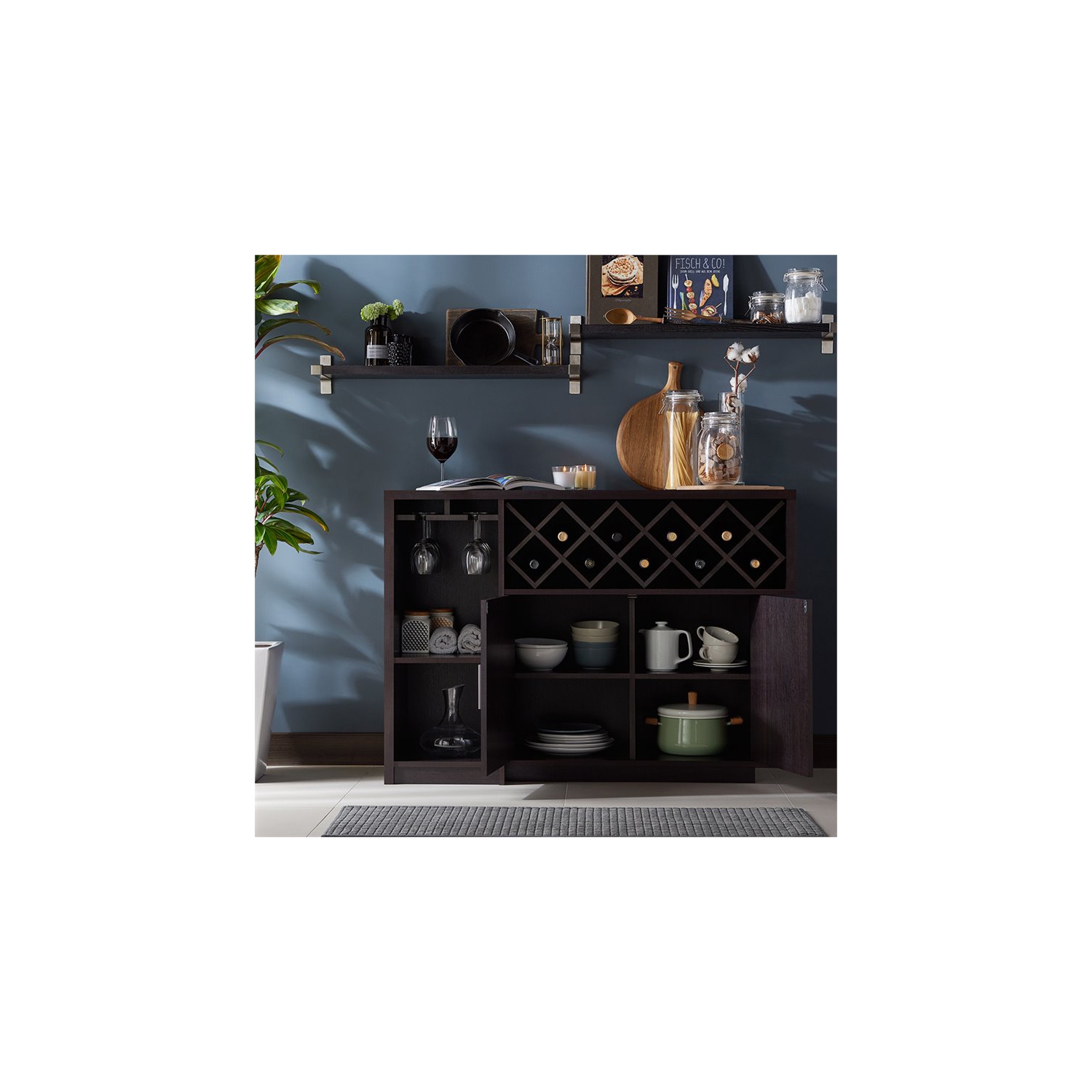 Furniture of America Derick Wood Multi-Storage Buffet Cabinet in Espresso