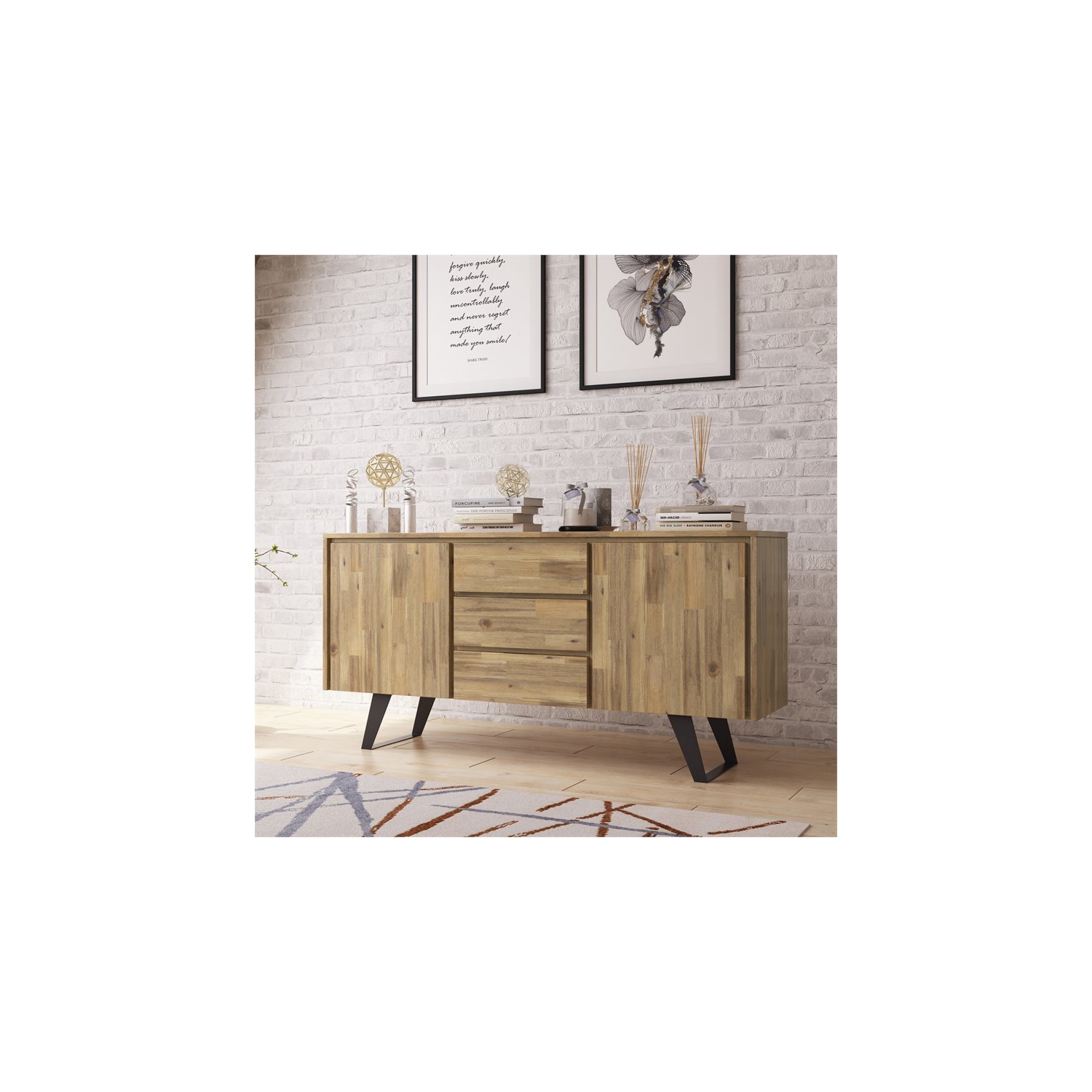 Simpli Home Lowry Solid Acacia Wood Sideboard Buffet in Golden Wheat