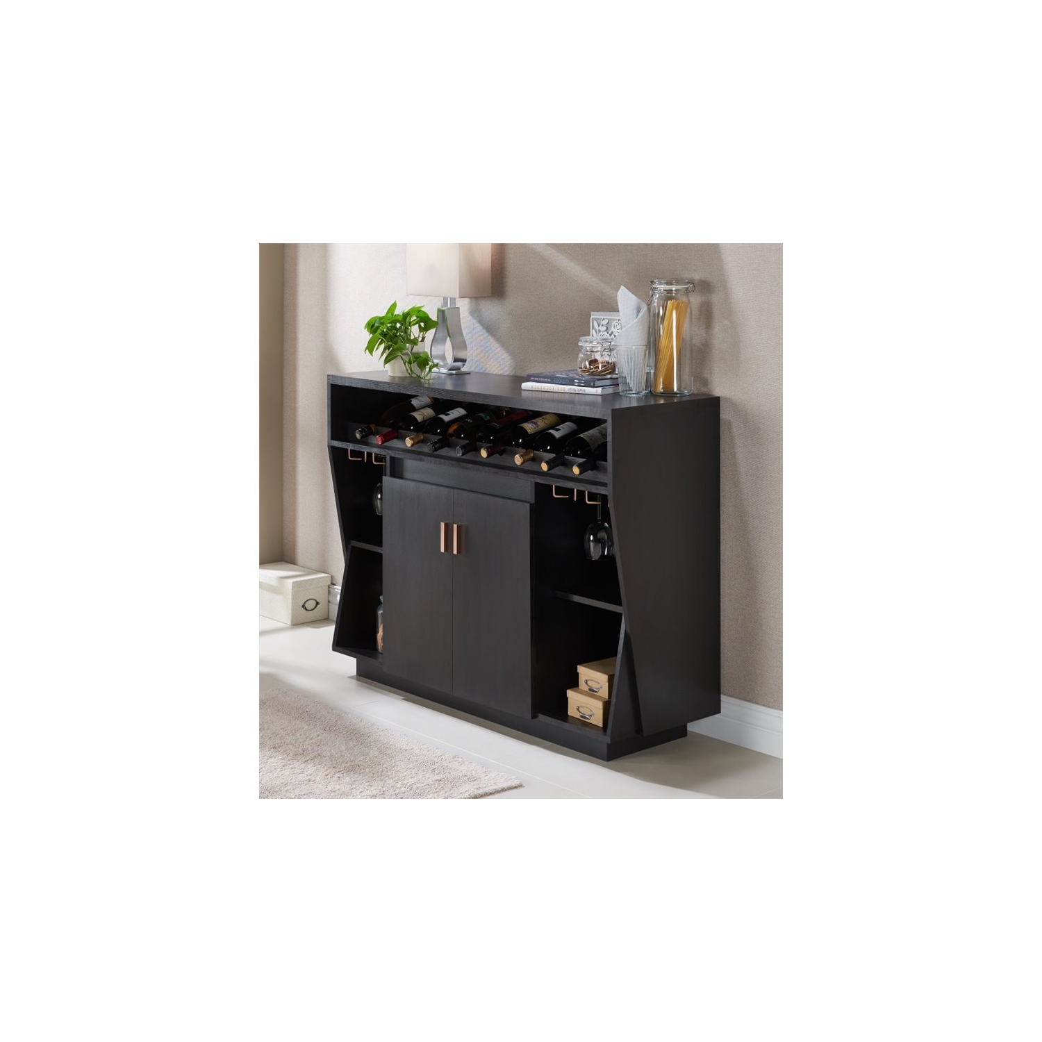 Furniture of America Trenta Wood Multi-Storage Buffet Cabinet in Black