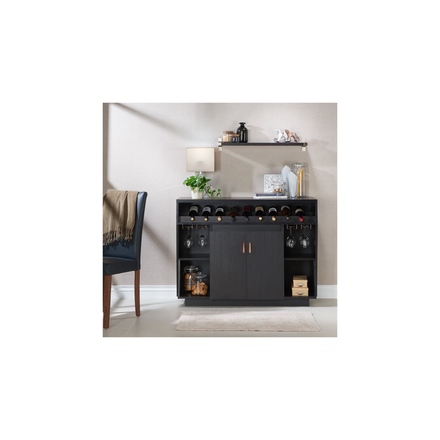 Furniture of America Trenta Wood Multi-Storage Buffet Cabinet in Black