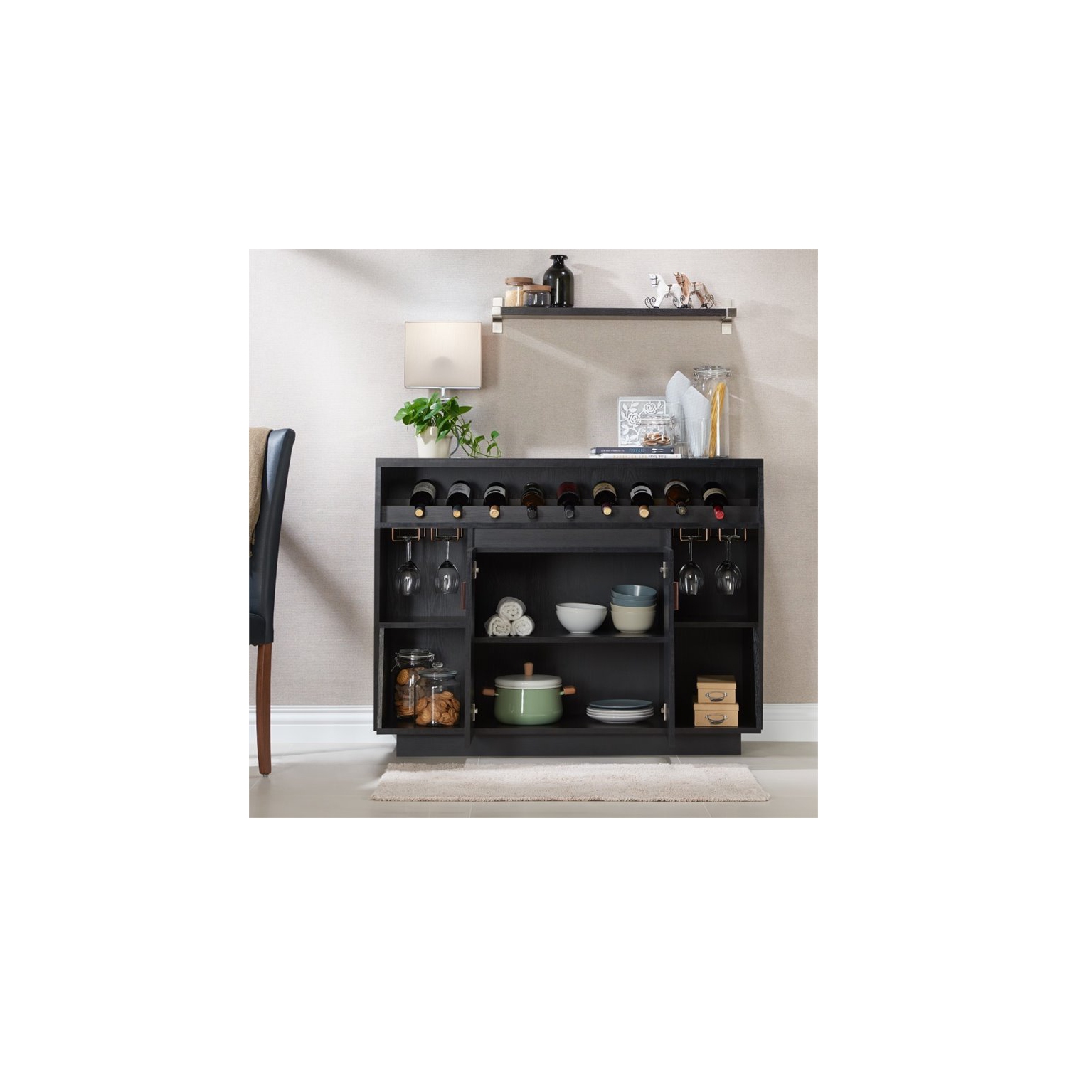 Furniture of America Trenta Wood Multi-Storage Buffet Cabinet in Black