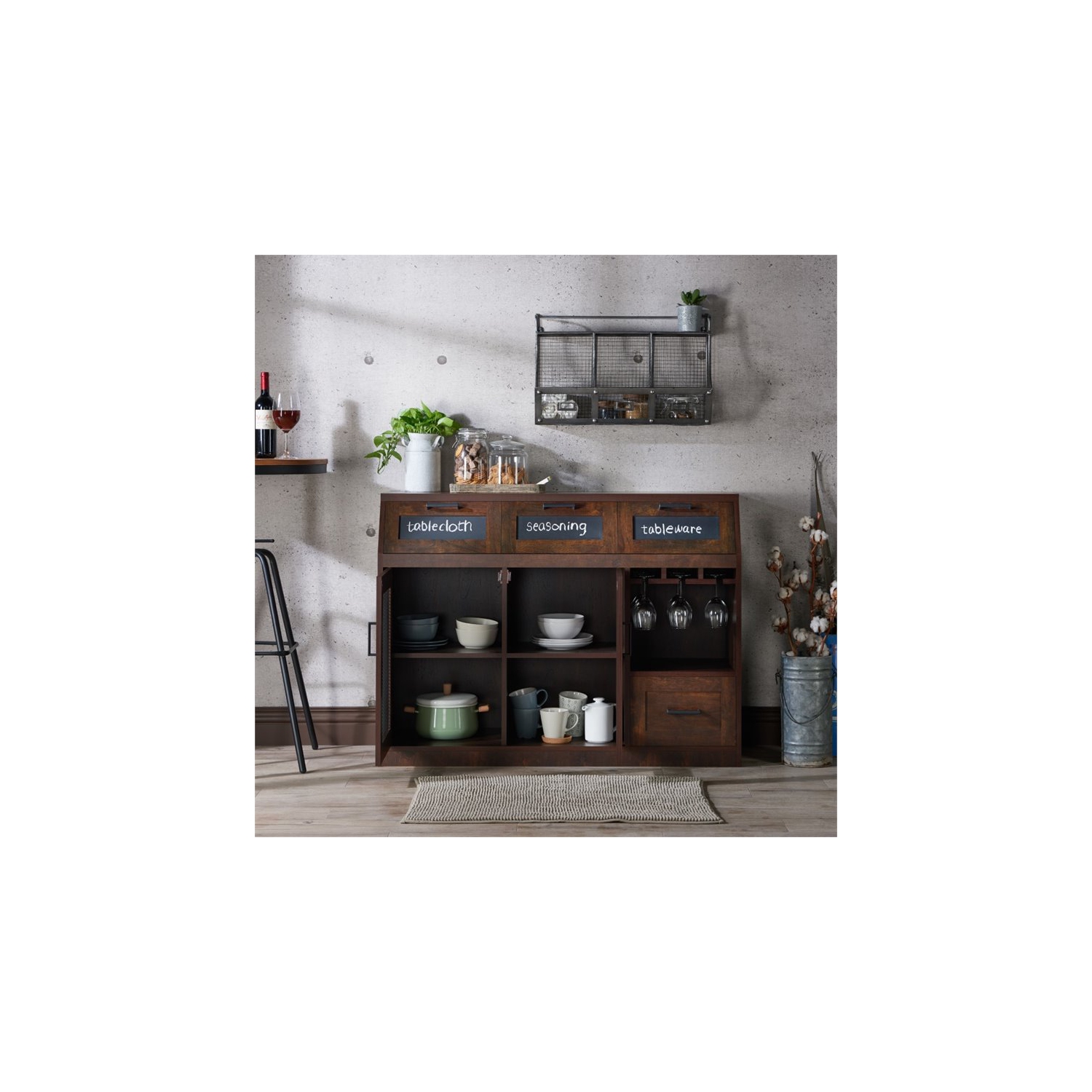 Furniture of America Coffman Wood Wine Storage Buffet in Vintage Walnut