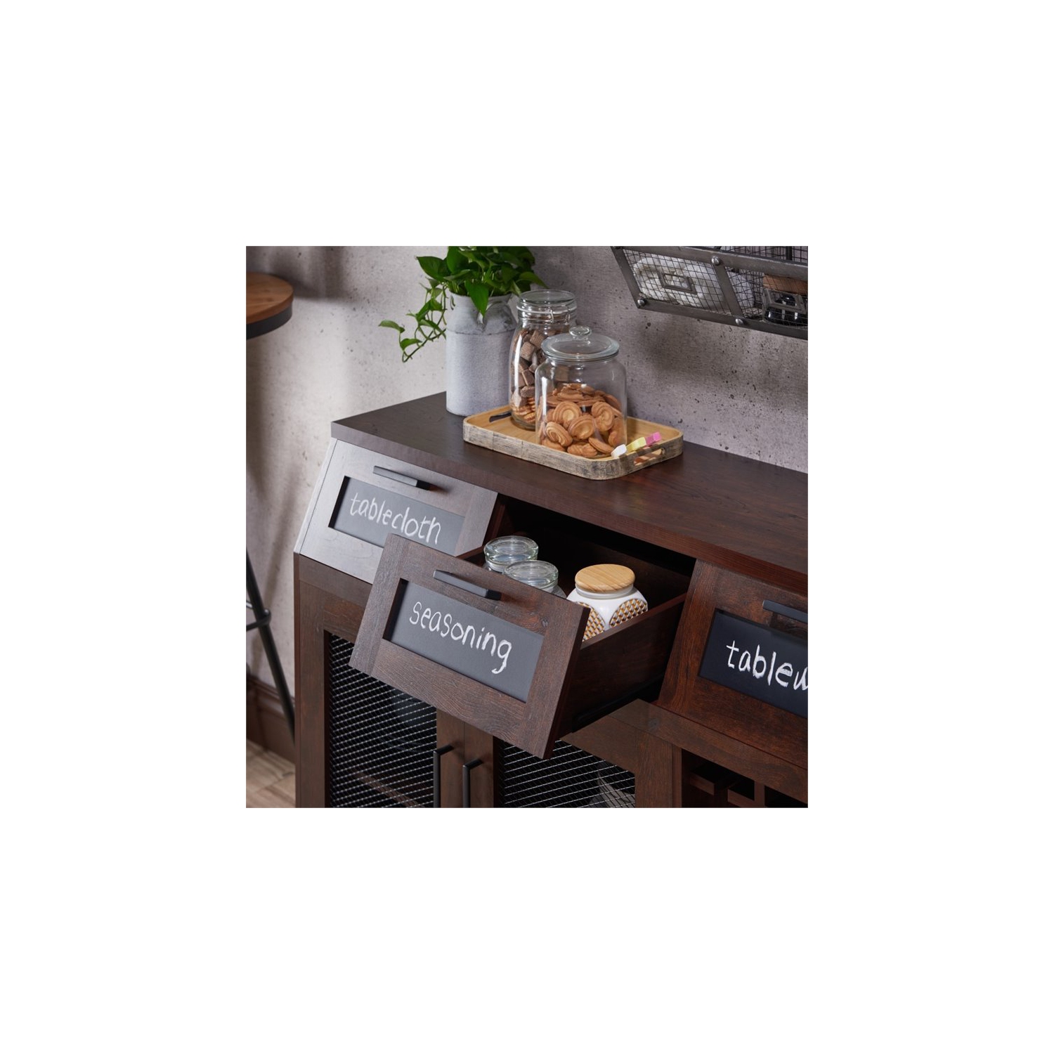 Furniture of America Coffman Wood Wine Storage Buffet in Vintage Walnut