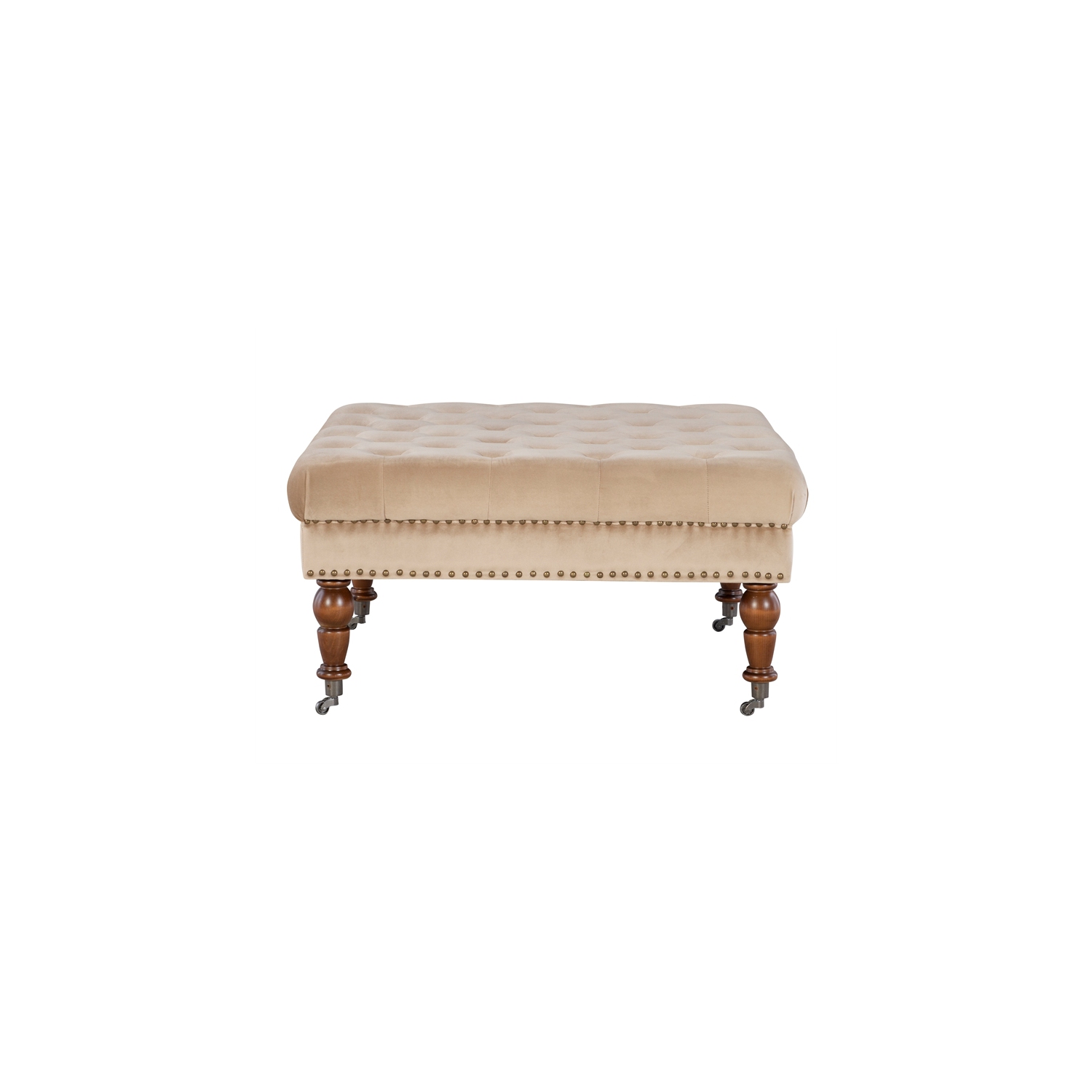 Linon Isabelle Square Tufted Wood Upholstered Ottoman in Tan Brown