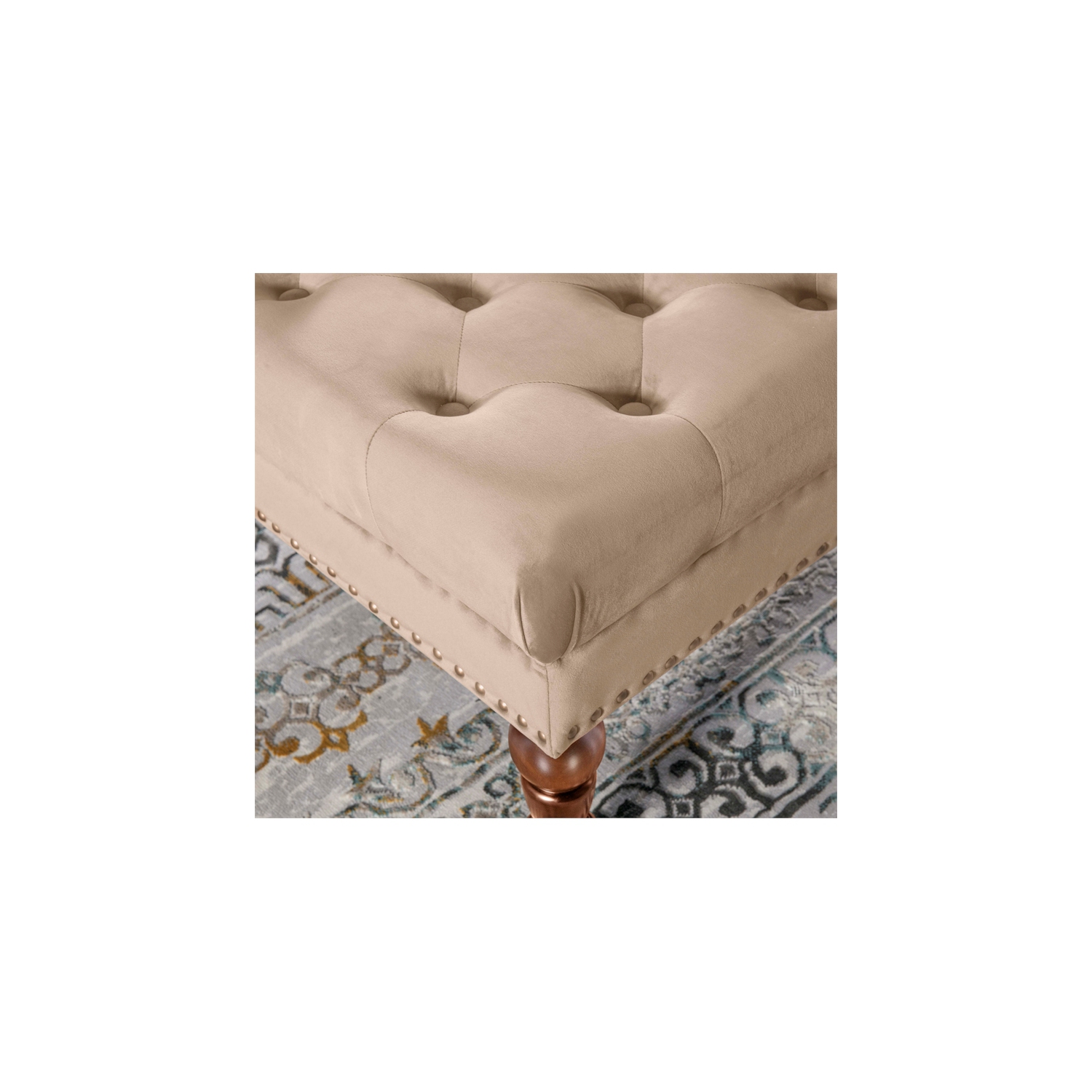 Linon Isabelle Square Tufted Wood Upholstered Ottoman in Tan Brown