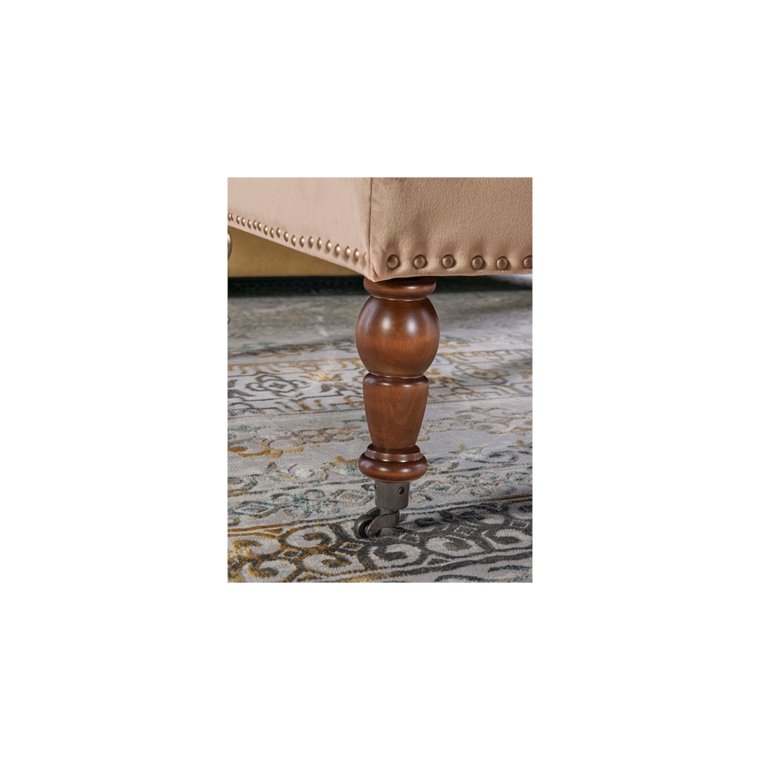 Linon Isabelle Square Tufted Wood Upholstered Ottoman in Tan Brown