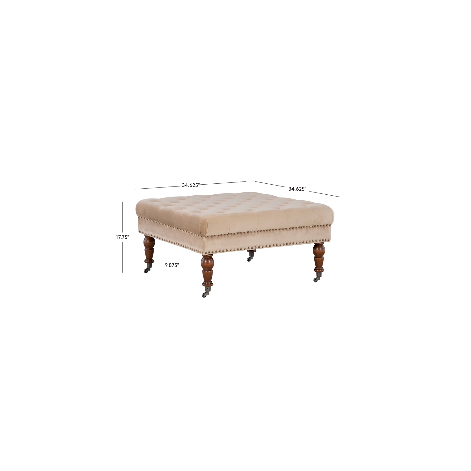Linon Isabelle Square Tufted Wood Upholstered Ottoman in Tan Brown