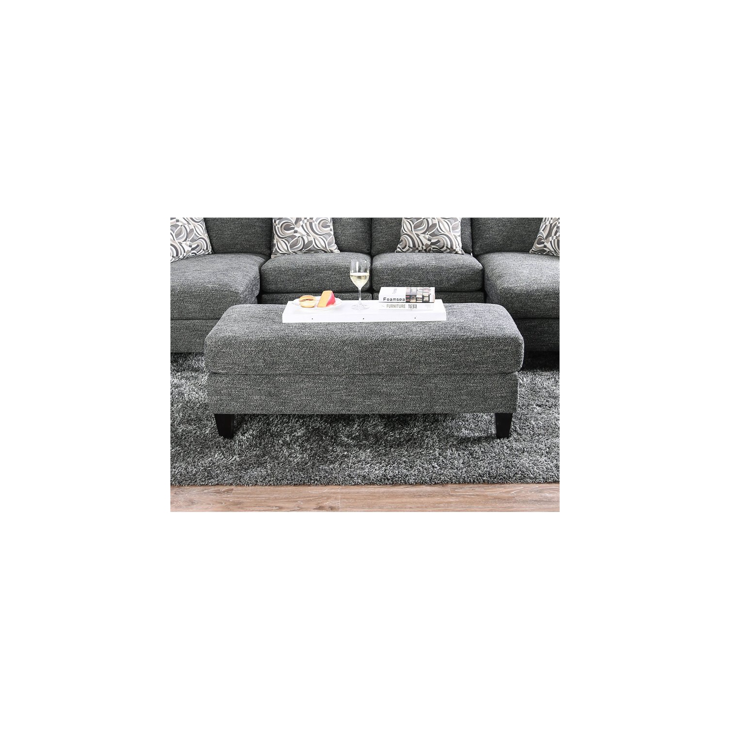Furniture of America Burcham Transitional Chenille Upholstered Ottoman in Gray