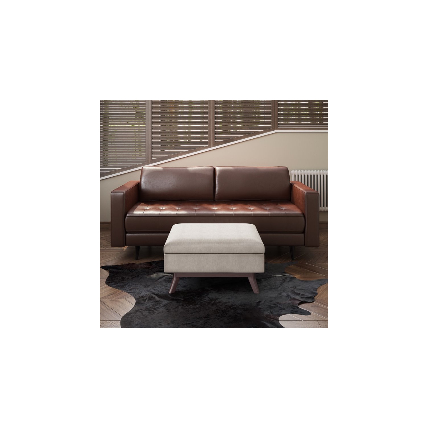 Simpli Home Owen 34" Linen Look Fabric Coffee Table Ottoman in Natural