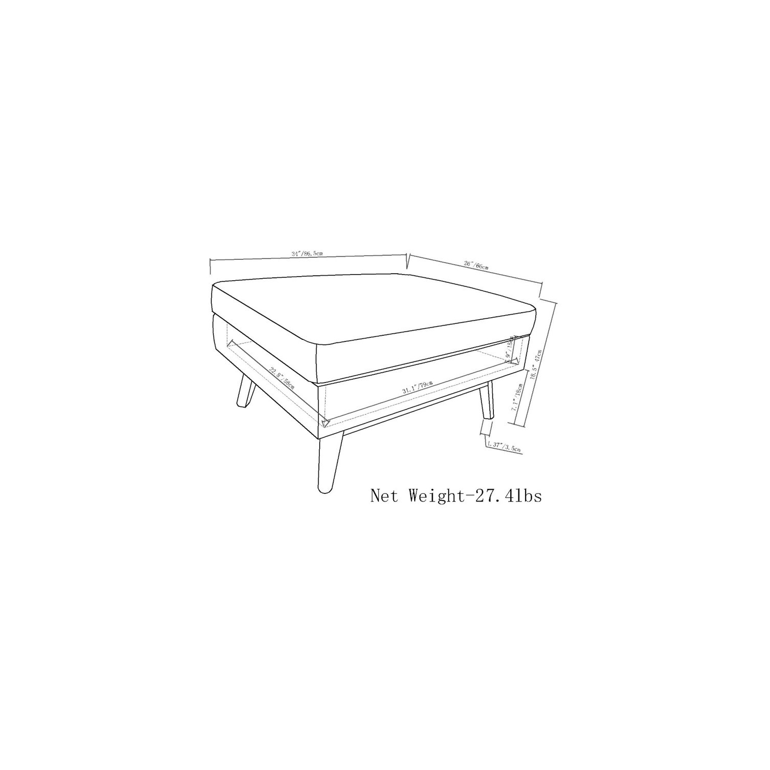 Simpli Home Owen 34" Linen Look Fabric Coffee Table Ottoman in Natural