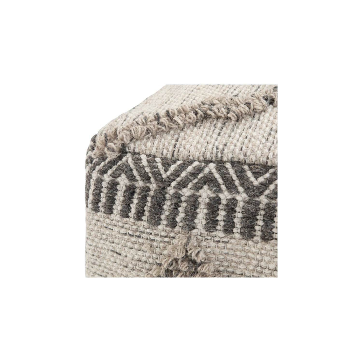 Simpli Home Sweeney Boho Square Pouf in Gray and Natural Handloom Woven Pattern
