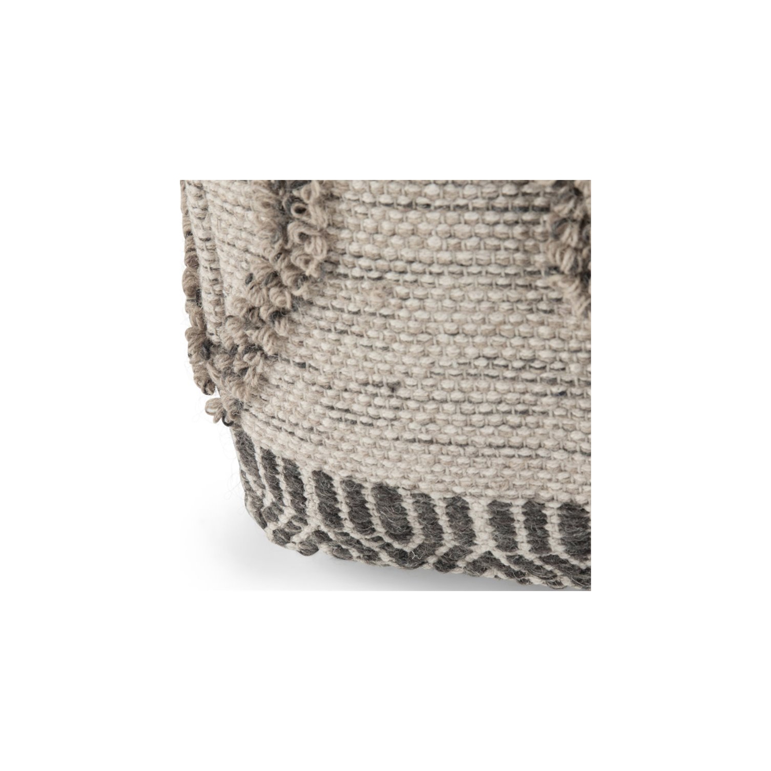 Simpli Home Sweeney Boho Square Pouf in Gray and Natural Handloom Woven Pattern