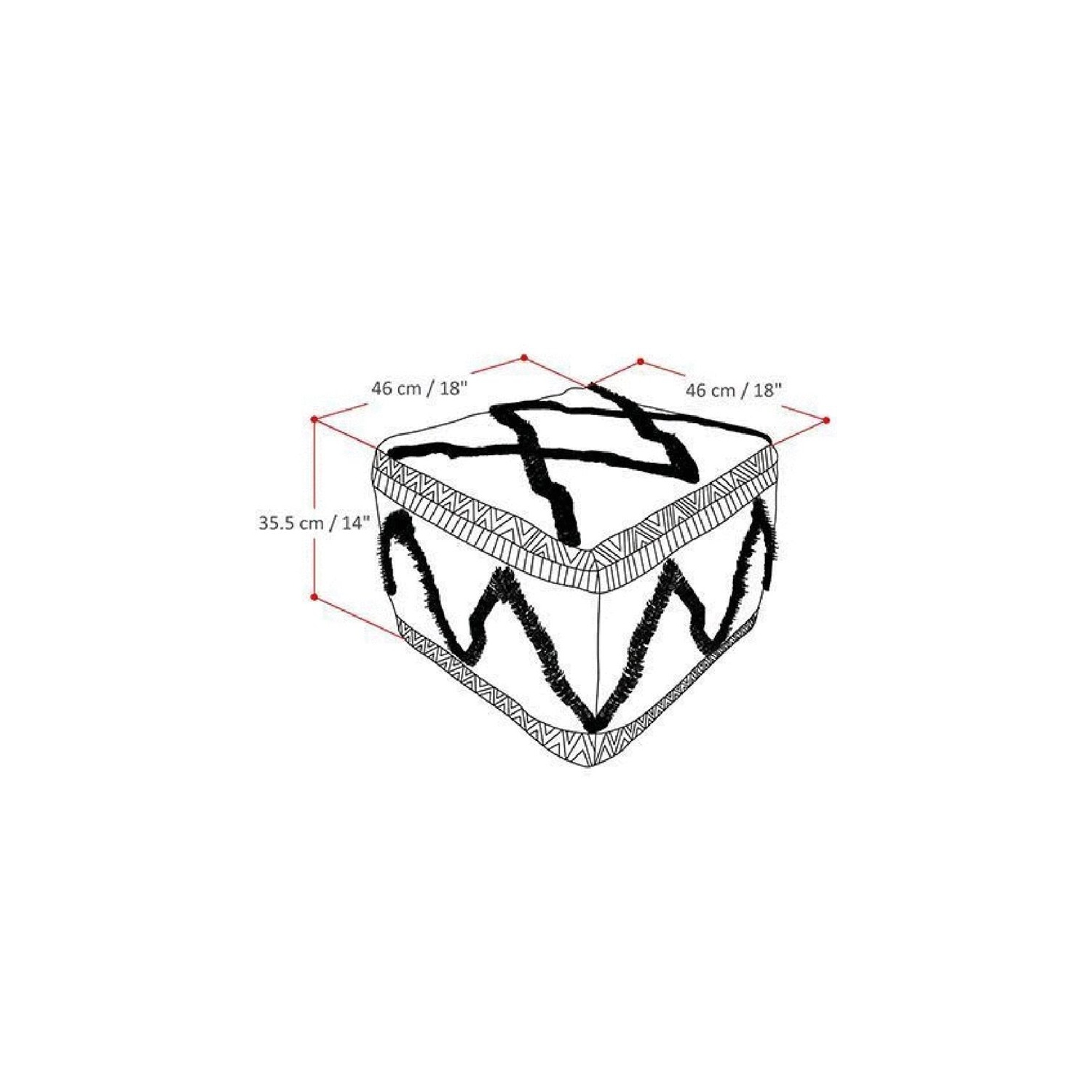 Simpli Home Sweeney Boho Square Pouf in Gray and Natural Handloom Woven Pattern