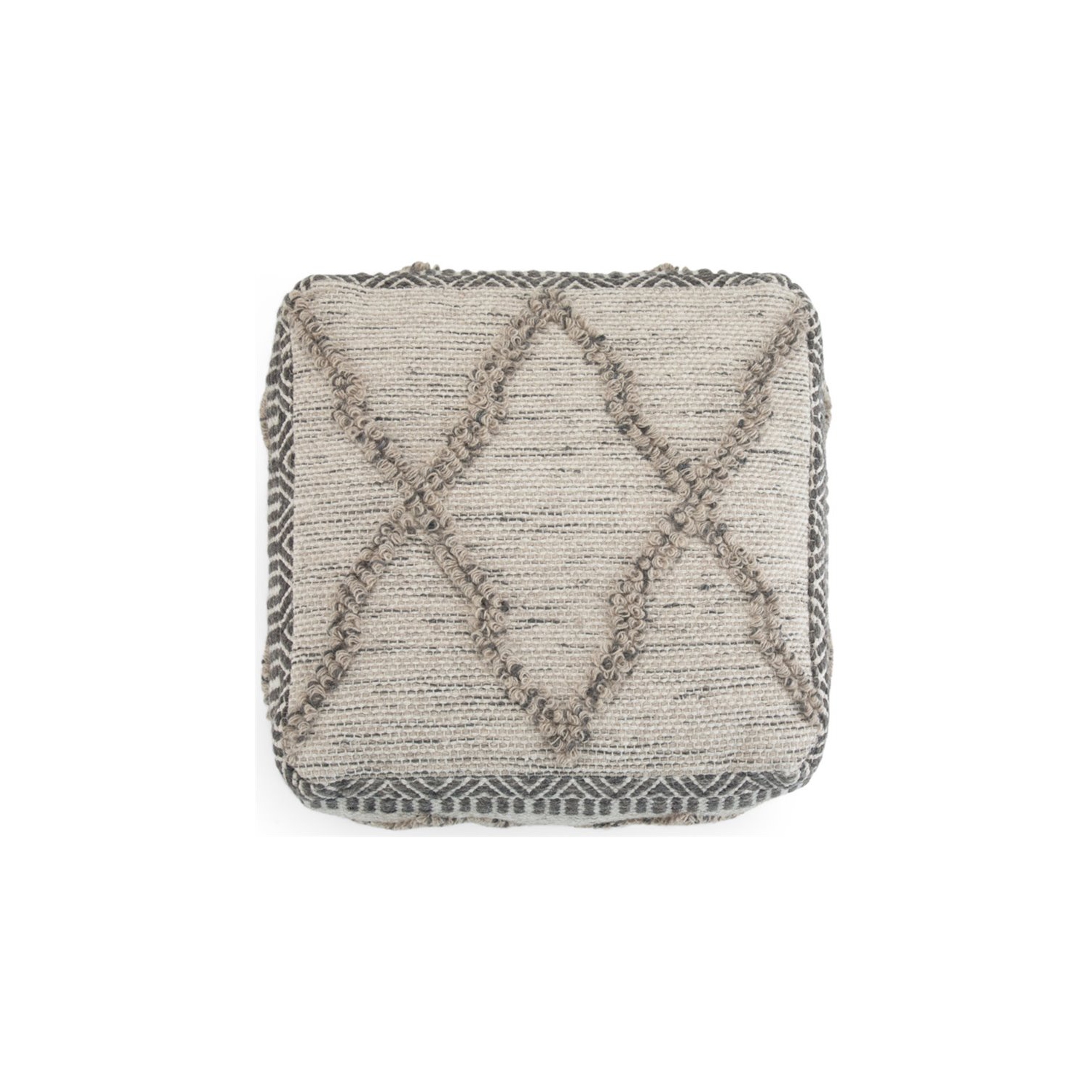 Simpli Home Sweeney Boho Square Pouf in Gray and Natural Handloom Woven Pattern