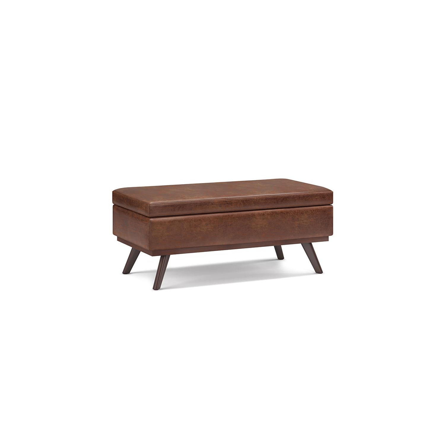 Owen 42 in.W Table Storage Ottoman in Distressed Saddle Brown Faux Leather