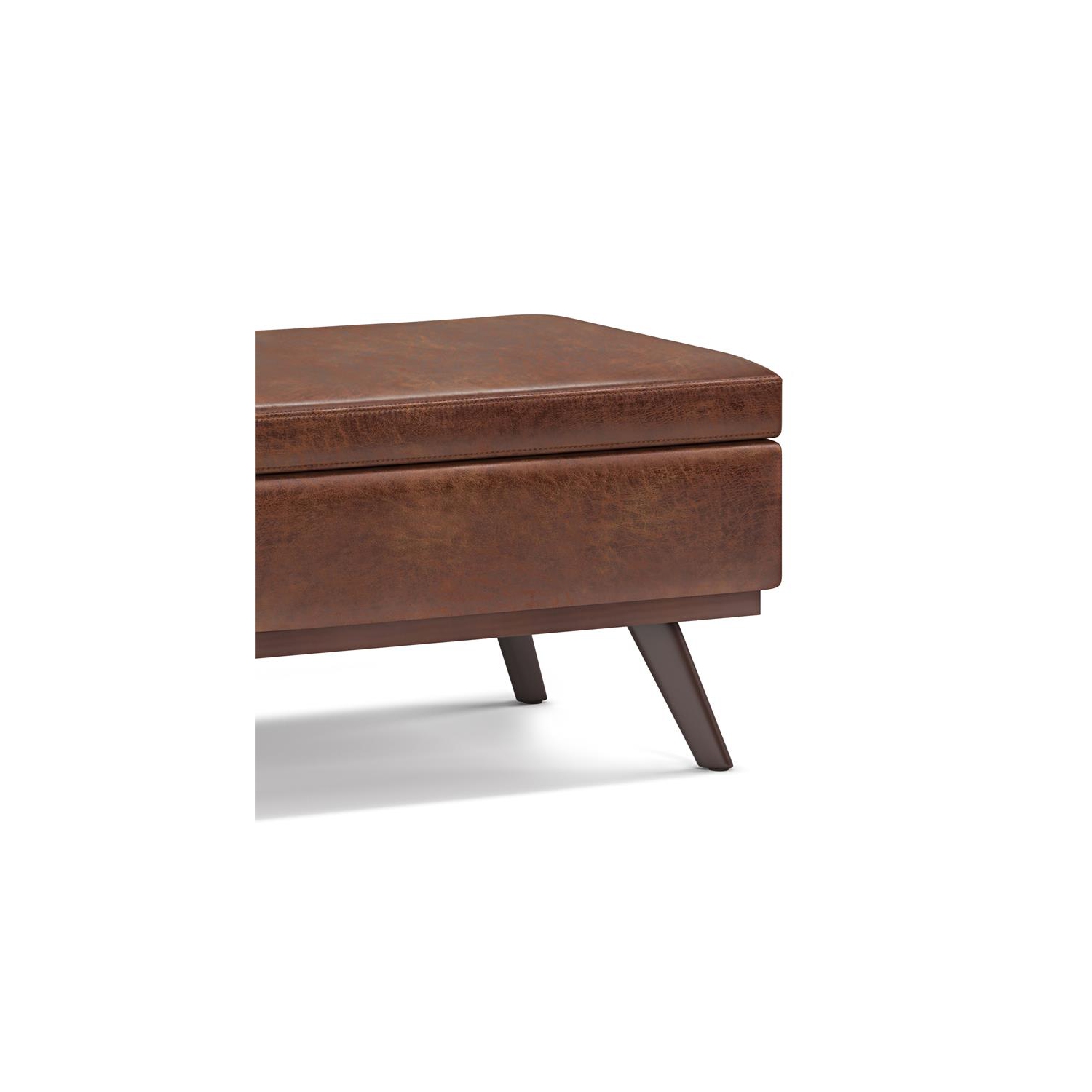 Owen 42 in.W Table Storage Ottoman in Distressed Saddle Brown Faux Leather